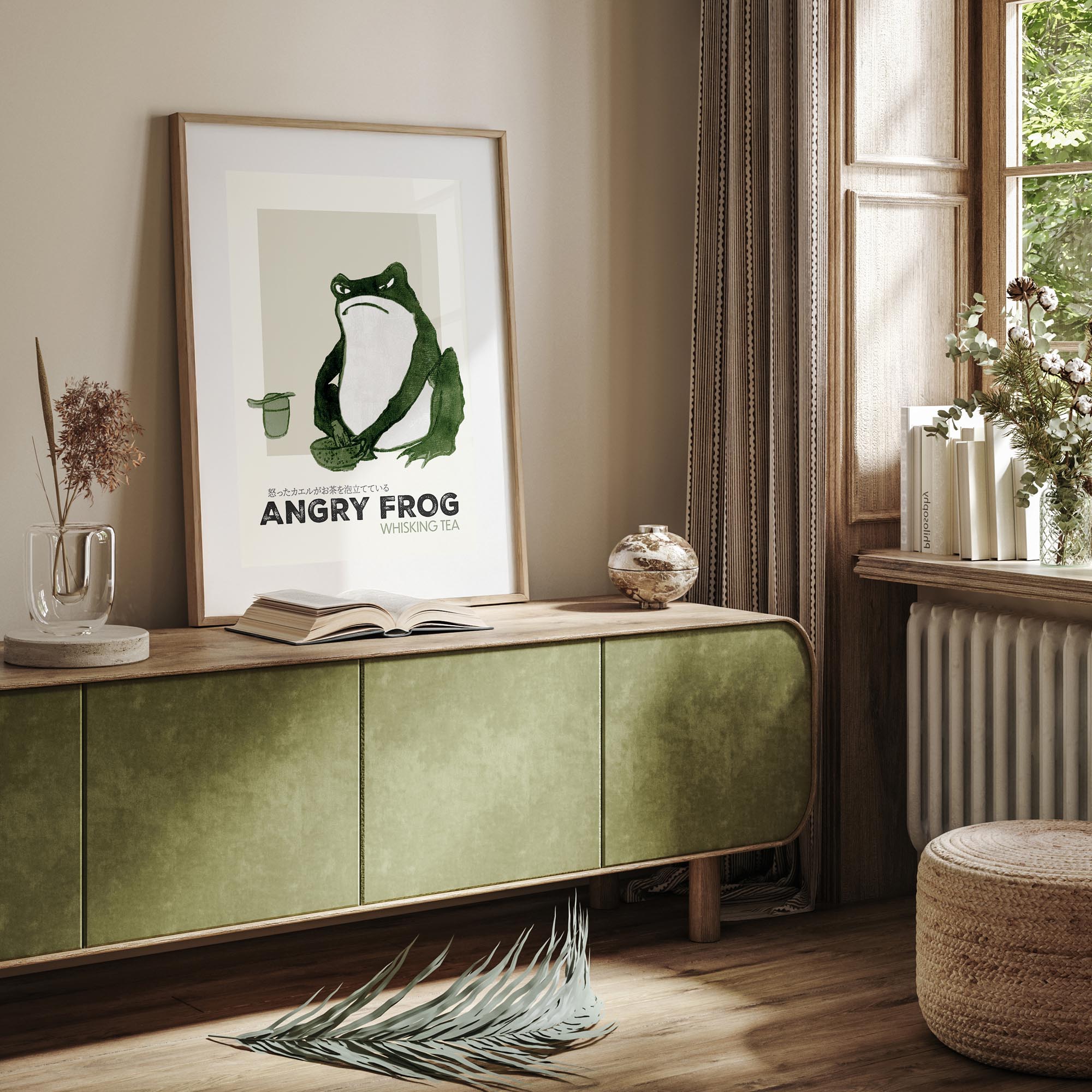 Design concept No. 23 for Hiroshige II: Angry frog whisking tea - Streetart-Style Japanese Wall Art