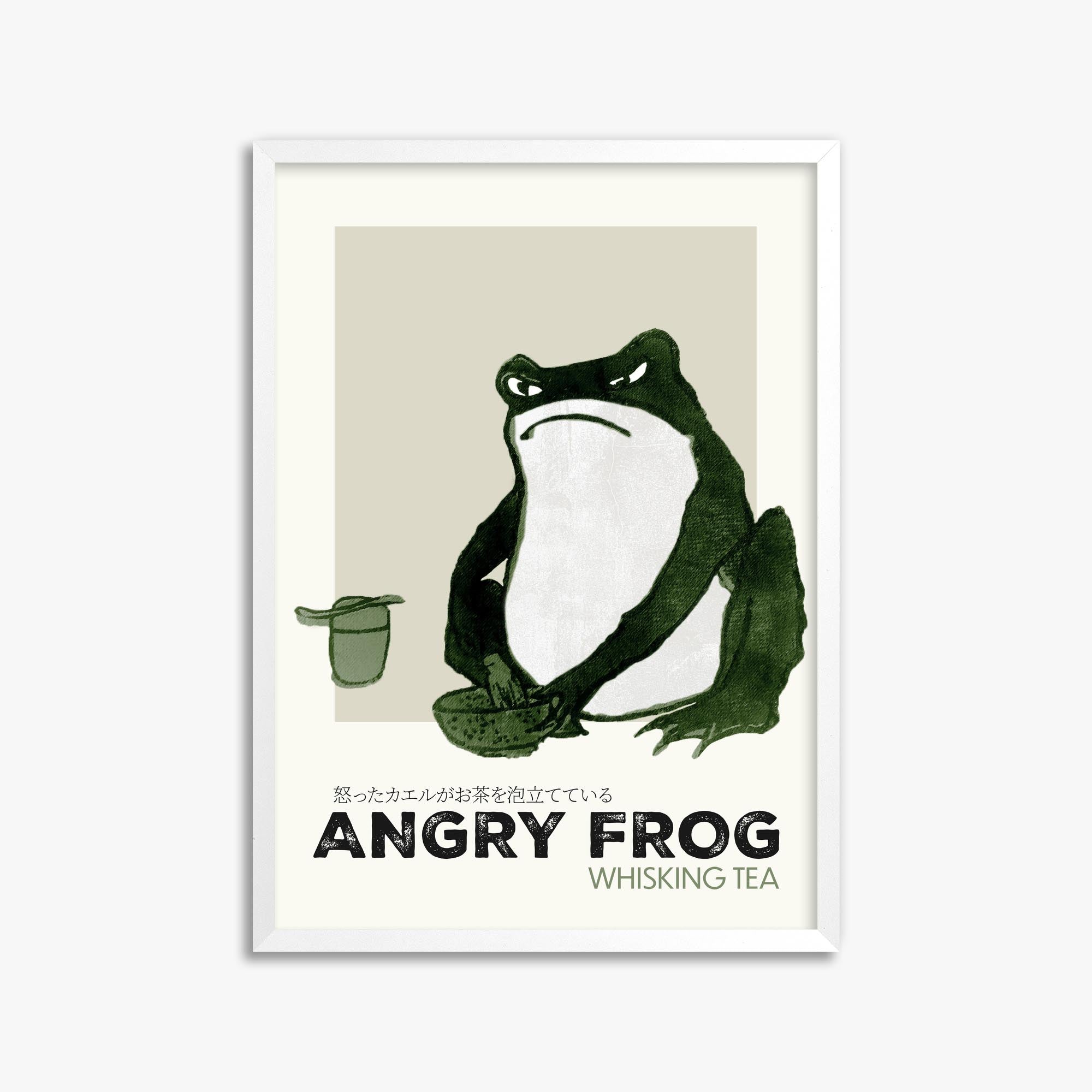 Hiroshige II: Angry frog whisking tea - Streetart-Style 50x70 cm Art Reproduction With White Frame