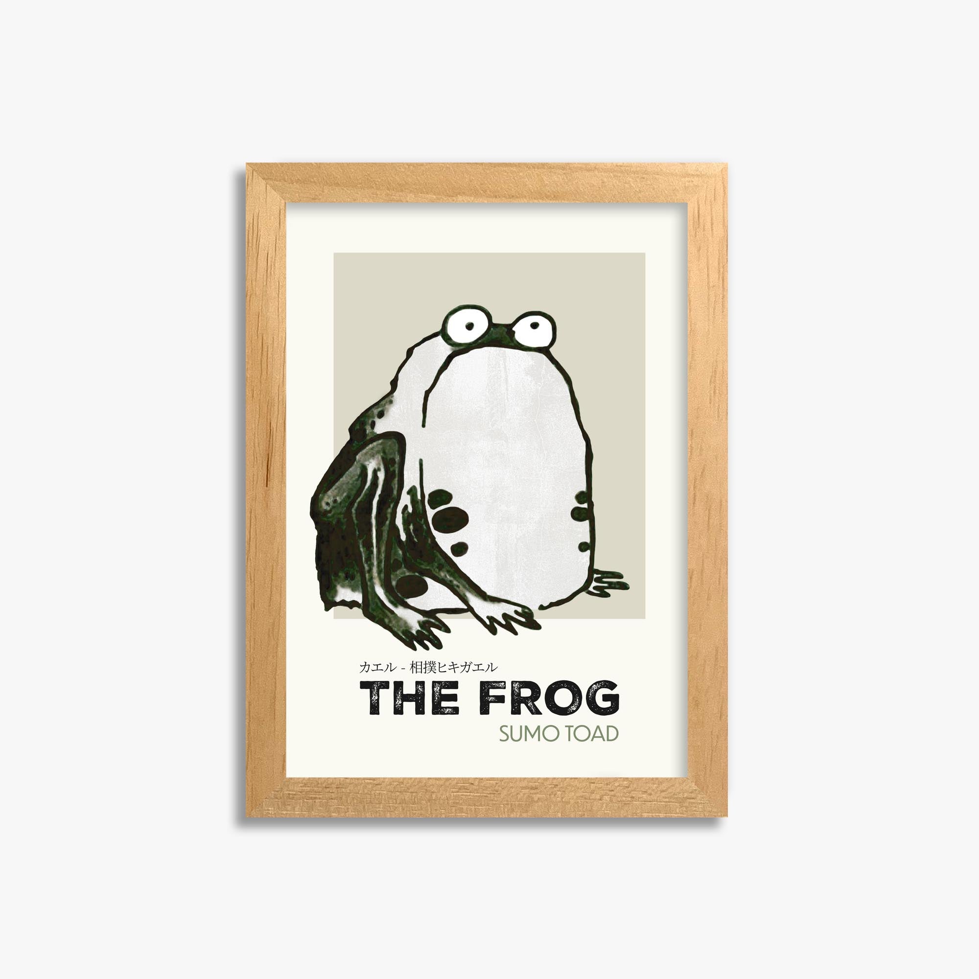 Itō Jakuchū: Sumo Toad - Streetart-Style 21x30 cm Art Reproduction With Oak Frame