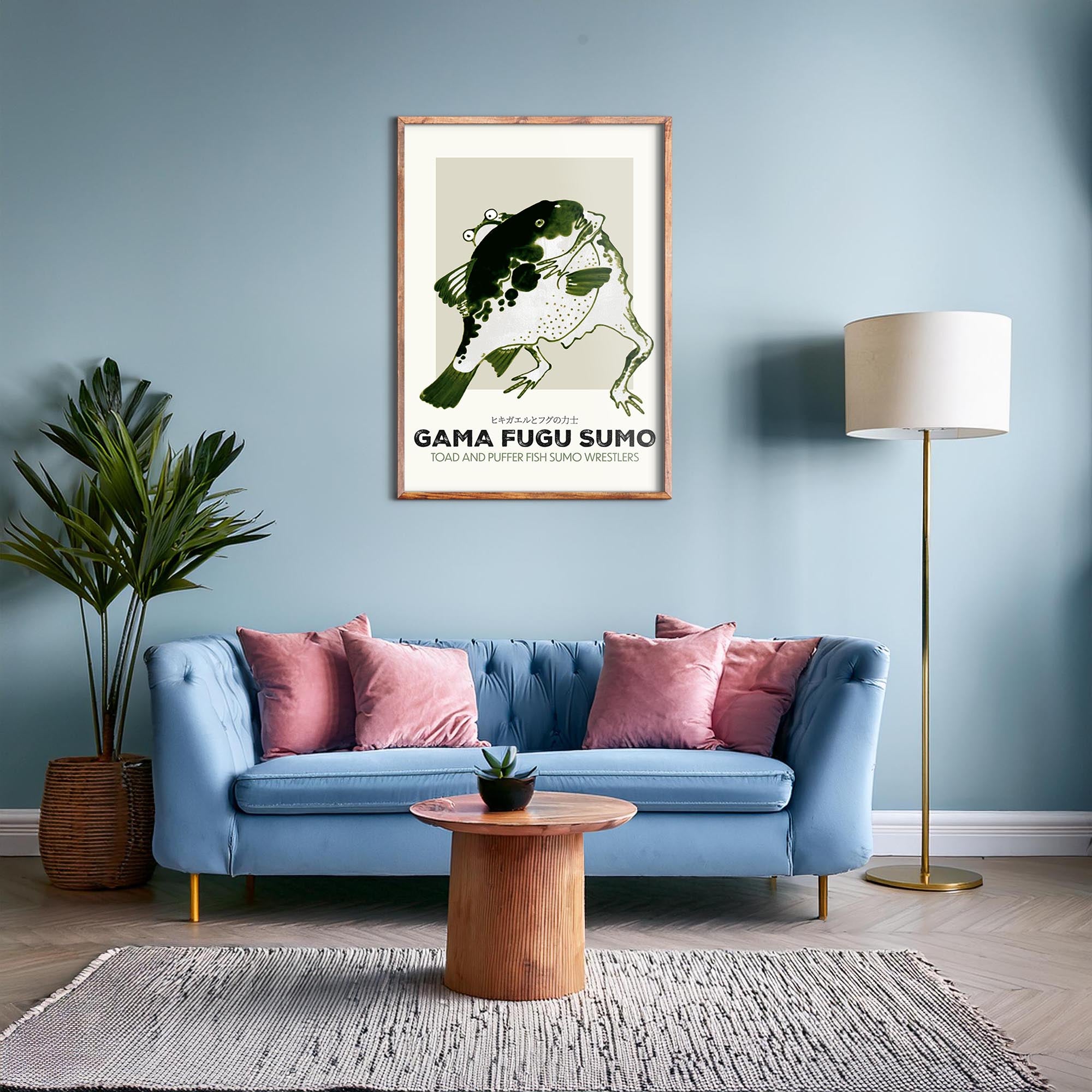 Design concept No. 28 for Itō Jakuchū: Toad and puffer fish sumo wrestlers - Streetart-Style Japanese Wall Art