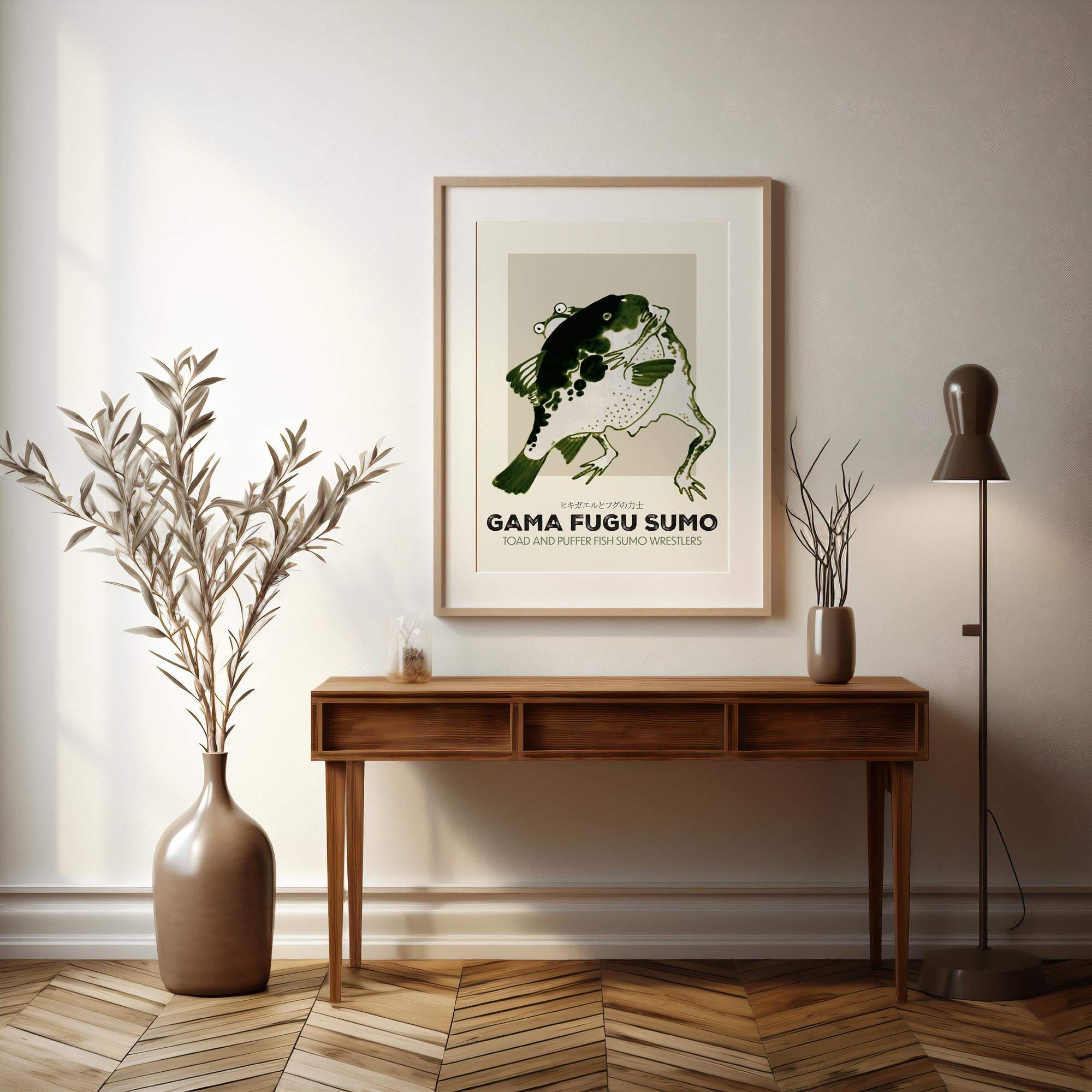 Design concept No. 37 for Itō Jakuchū: Toad and puffer fish sumo wrestlers - Streetart-Style Japanese Wall Art