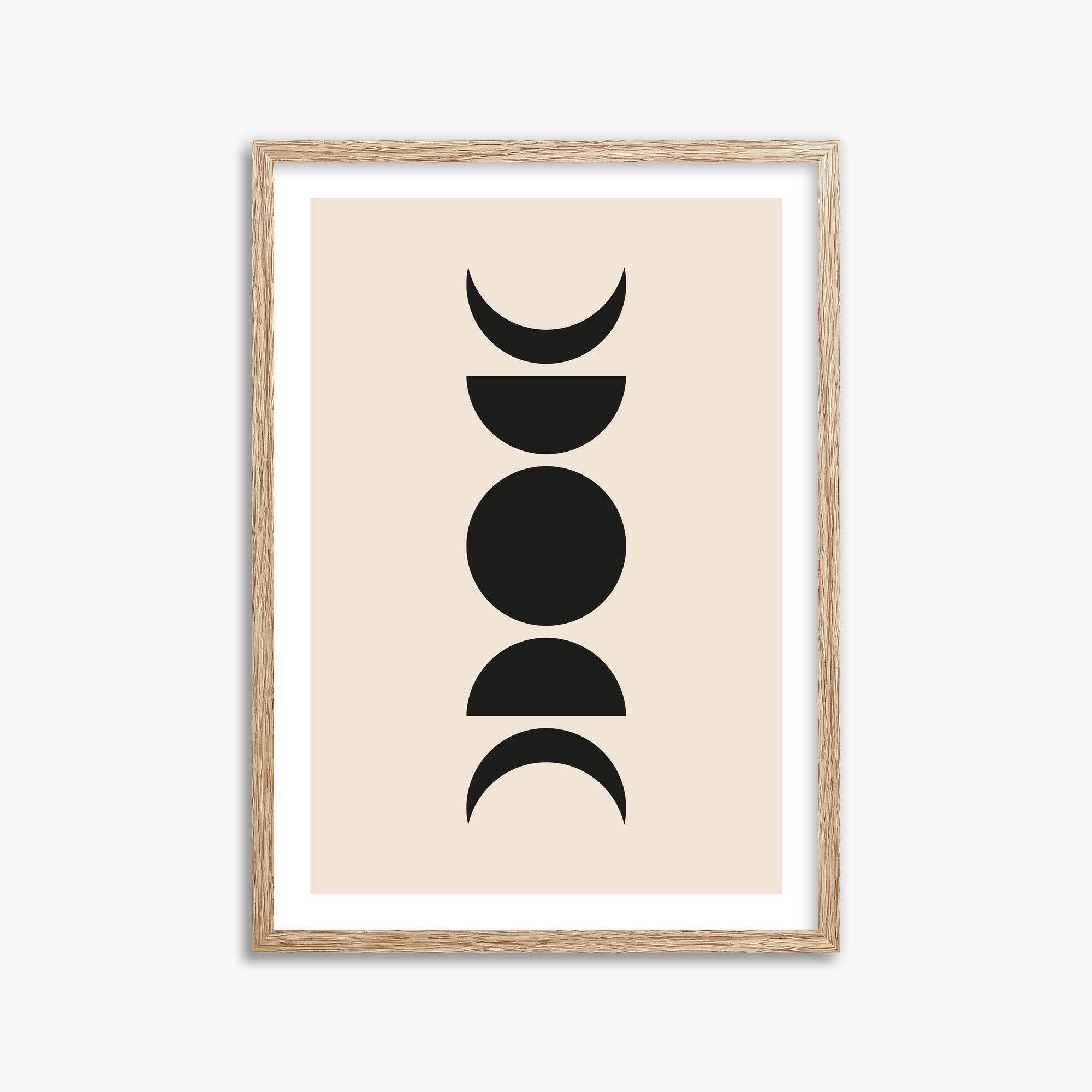 Lunar Phases, 50x70cm Framed Art Reproduction With Raw Oak Frame