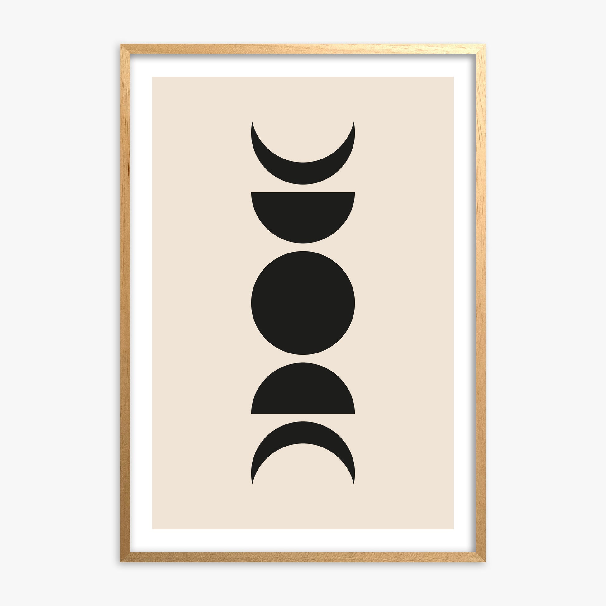 Lunar Phases, Oak Framed Poster With Oak Frame