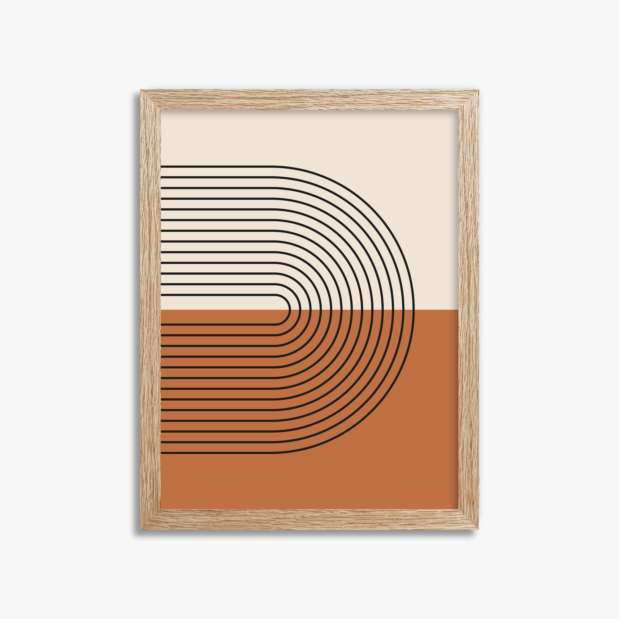 Terracotta Curves, 30x40cm Framed Art Reproduction With Raw Oak Frame