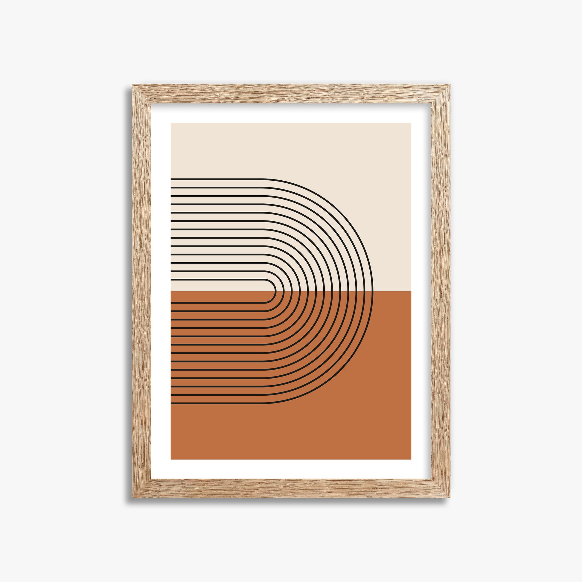 Terracotta Curves, 30x40cm Framed Art Reproduction With Raw Oak Frame