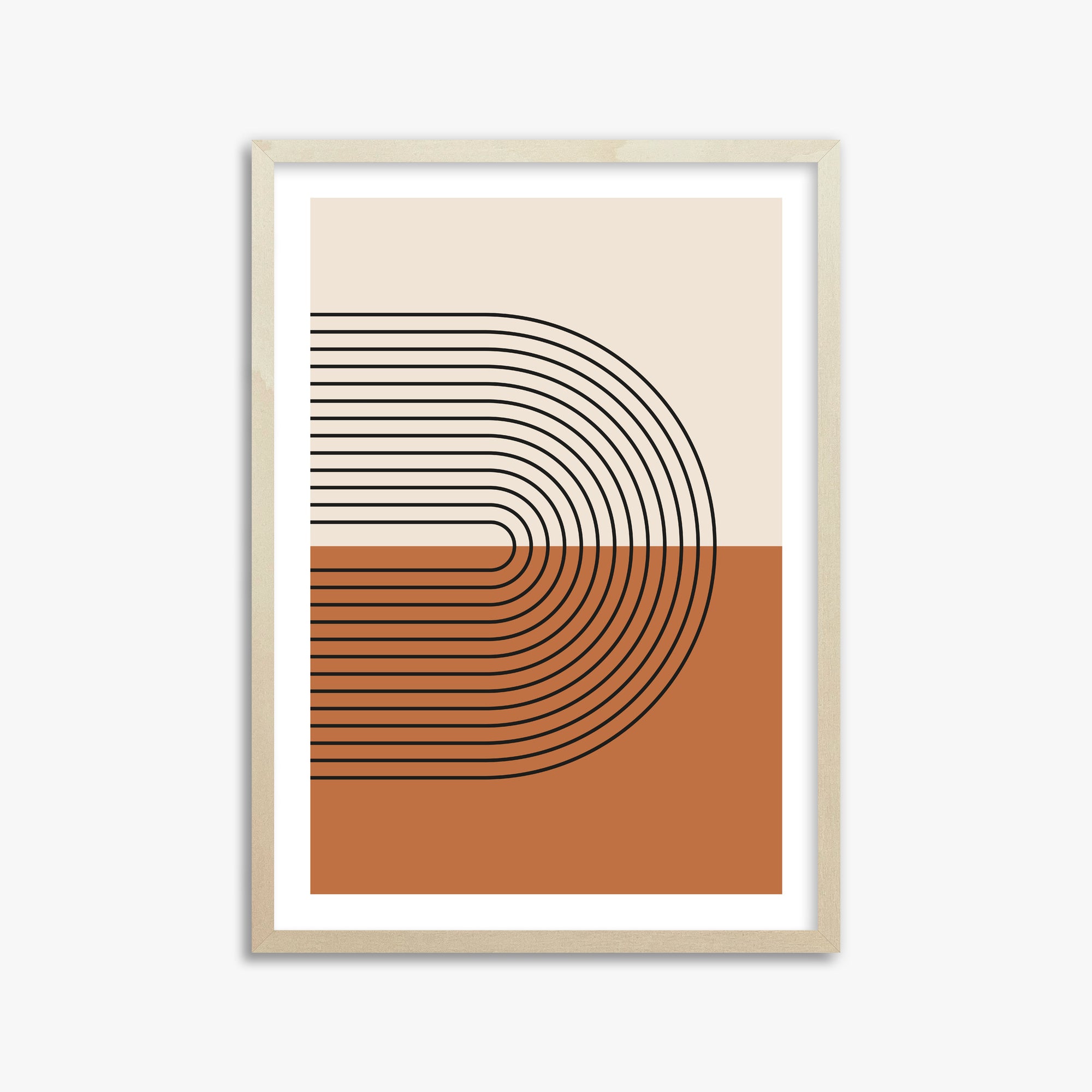Terracotta Curves, 50x70cm Framed Art Reproduction With Lime Wood Frame