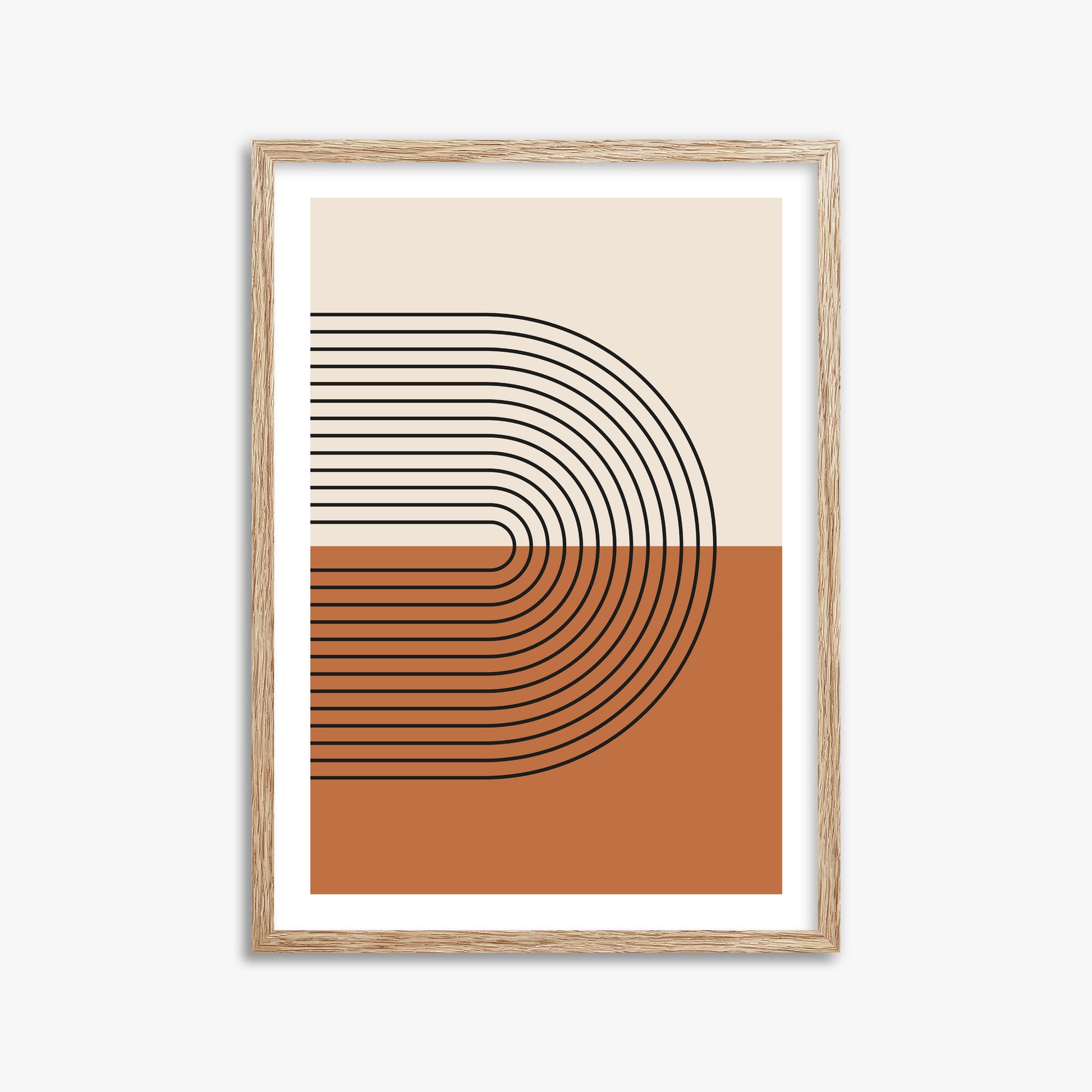 Terracotta Curves, 50x70cm Framed Art Reproduction With Raw Oak Frame