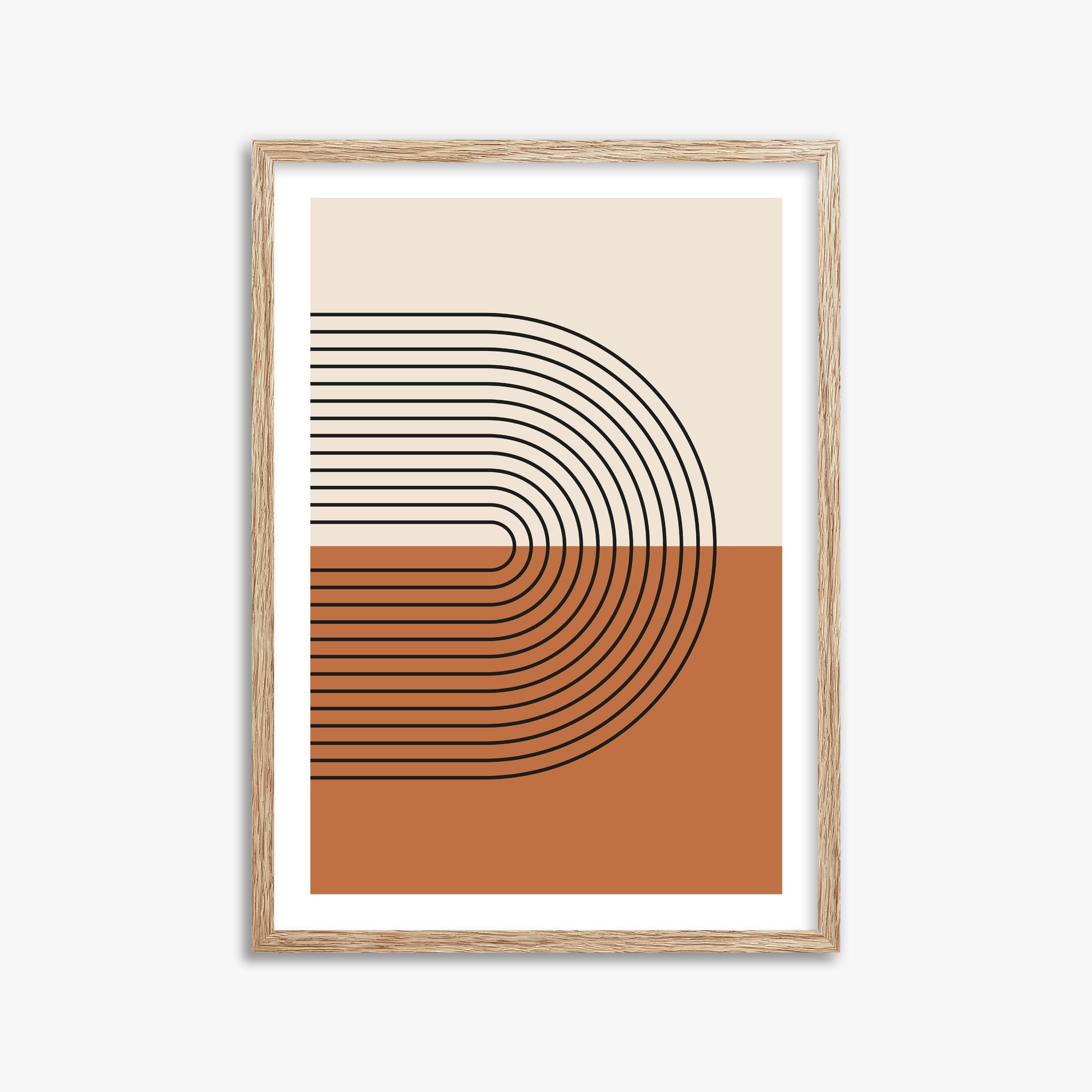 Terracotta Curves, 50x70cm Framed Art Reproduction With Raw Oak Frame