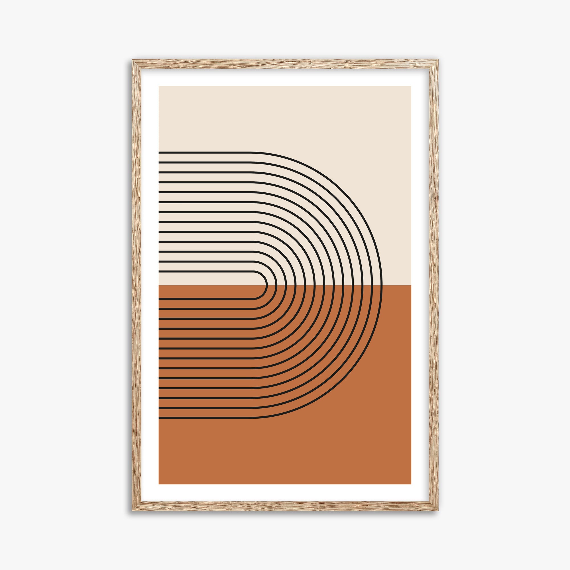 Terracotta Curves, 61x91cm Framed Art Reproduction With Raw Oak Frame