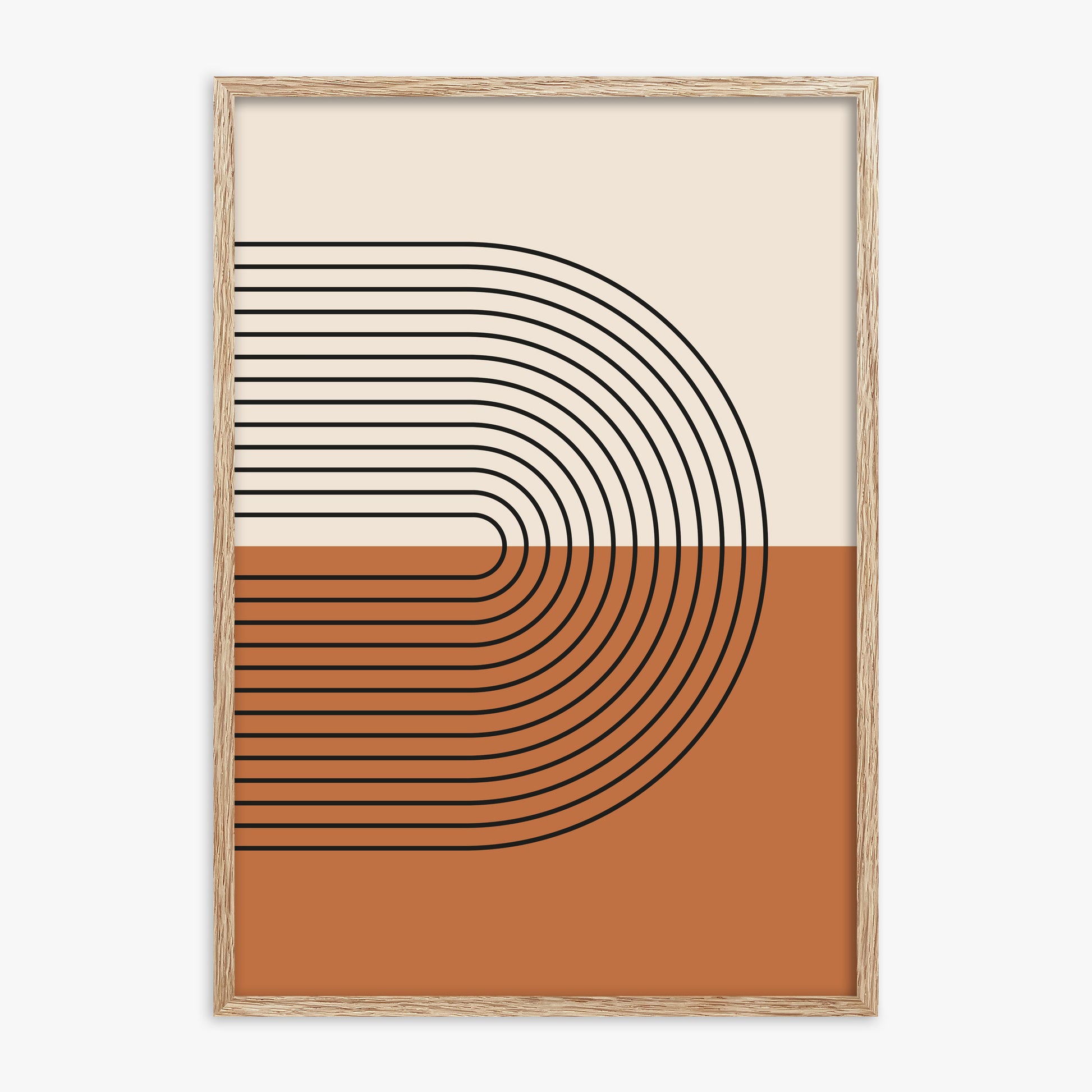 Terracotta Curves, 70x100cm Framed Art Reproduction With Raw Oak Frame