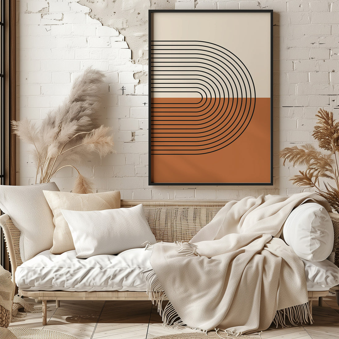 Terracotta Curves, 50x70cm Framed Poster With Black Frame