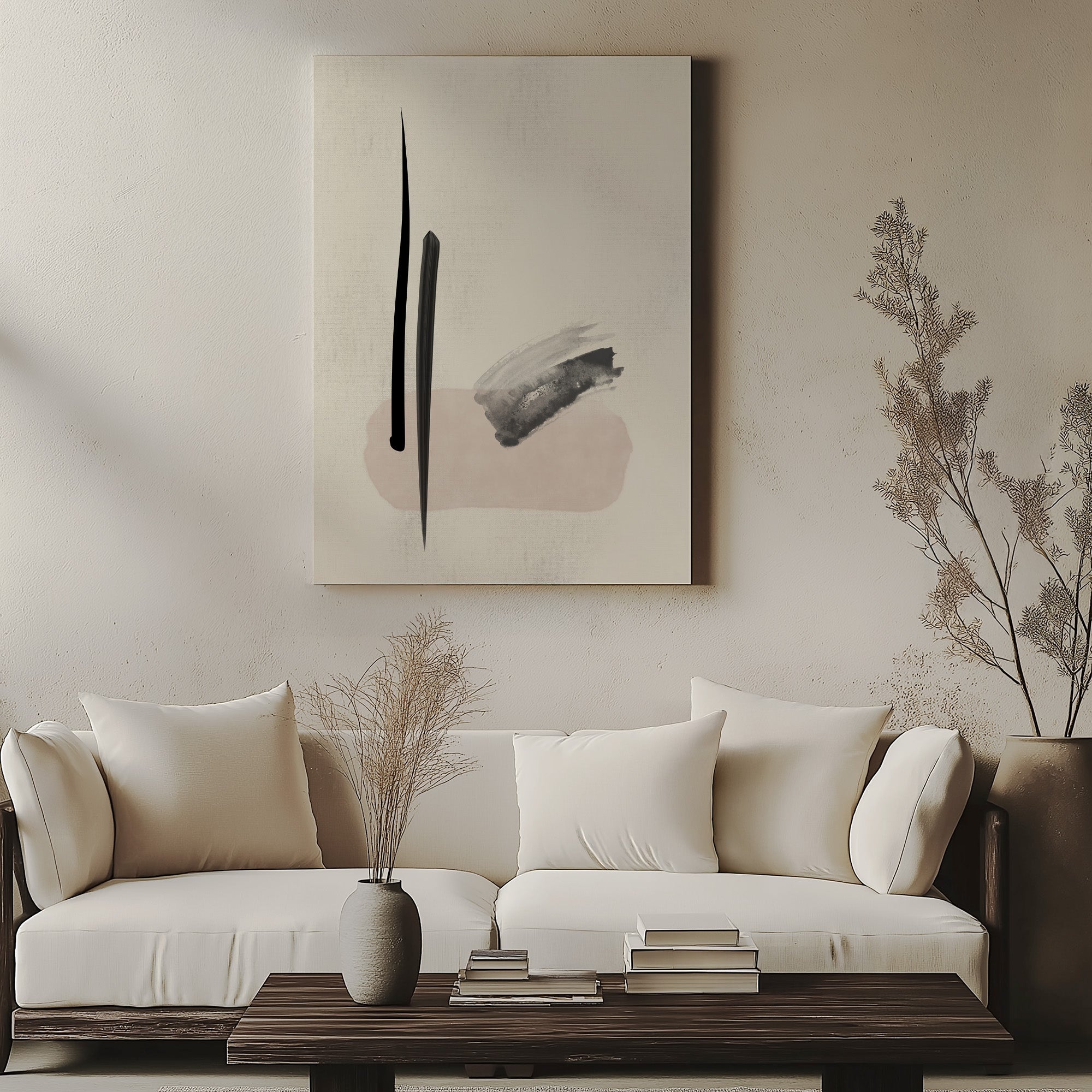 Zen Brushstroke Balance, Minimalist Abstract Framed Wall Art Print - Framed Poster from Japandi Art