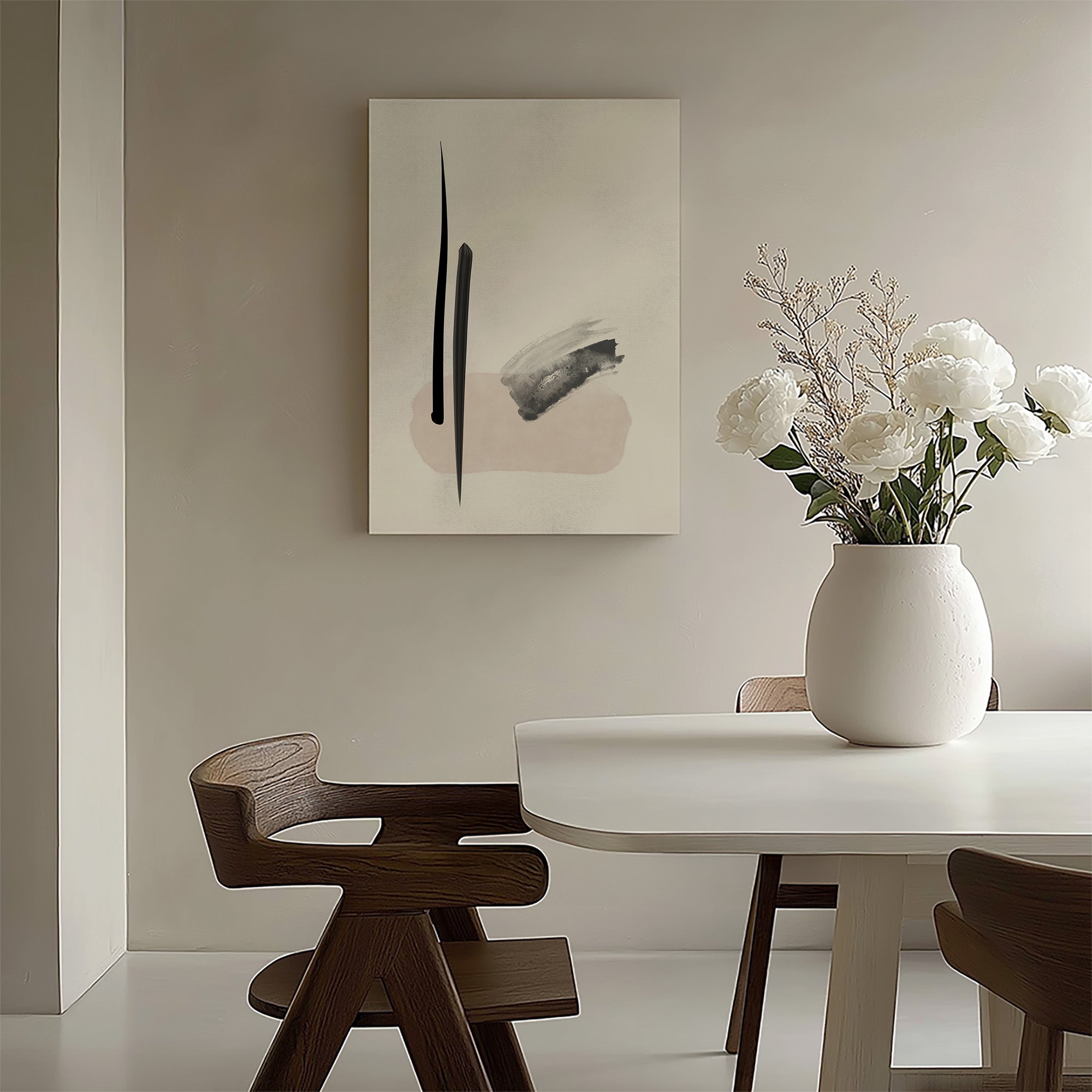 Zen Brushstroke Balance, Minimalist Abstract Framed Wall Art Print - Framed Poster from Japandi Art