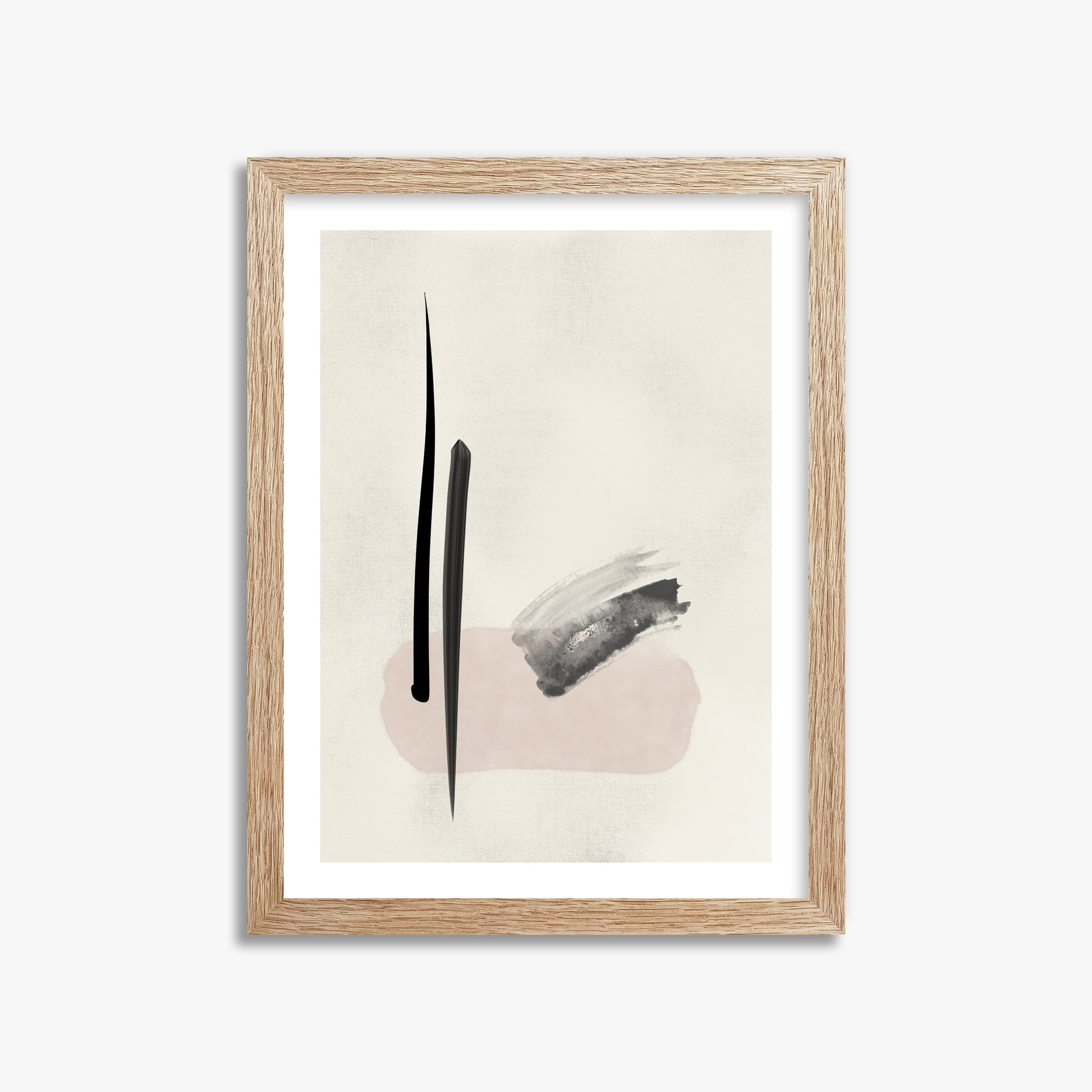 Zen Brushstroke Balance, 30x40cm Framed Art Reproduction With Raw Oak Frame