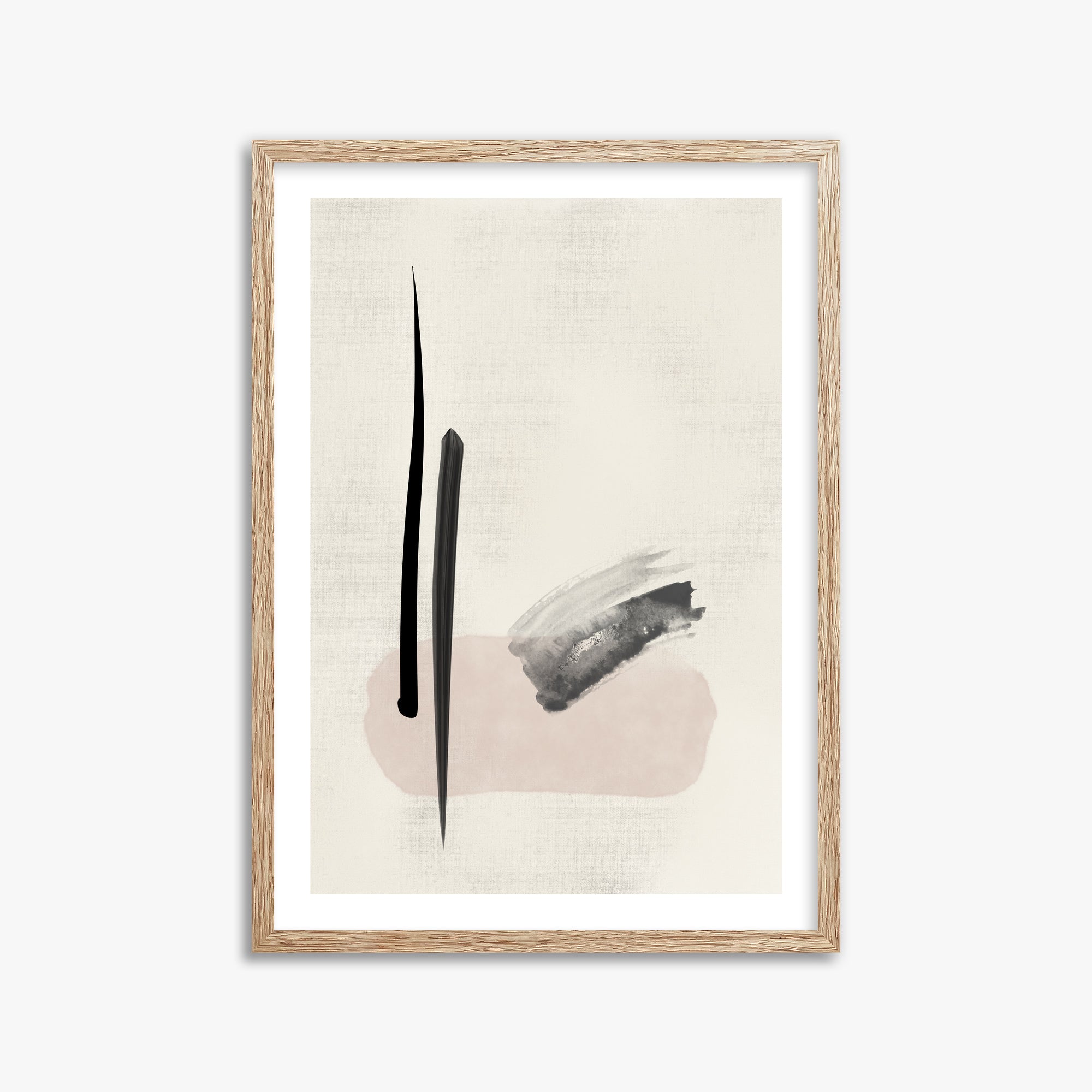 Zen Brushstroke Balance, 50x70cm Framed Art Reproduction With Raw Oak Frame