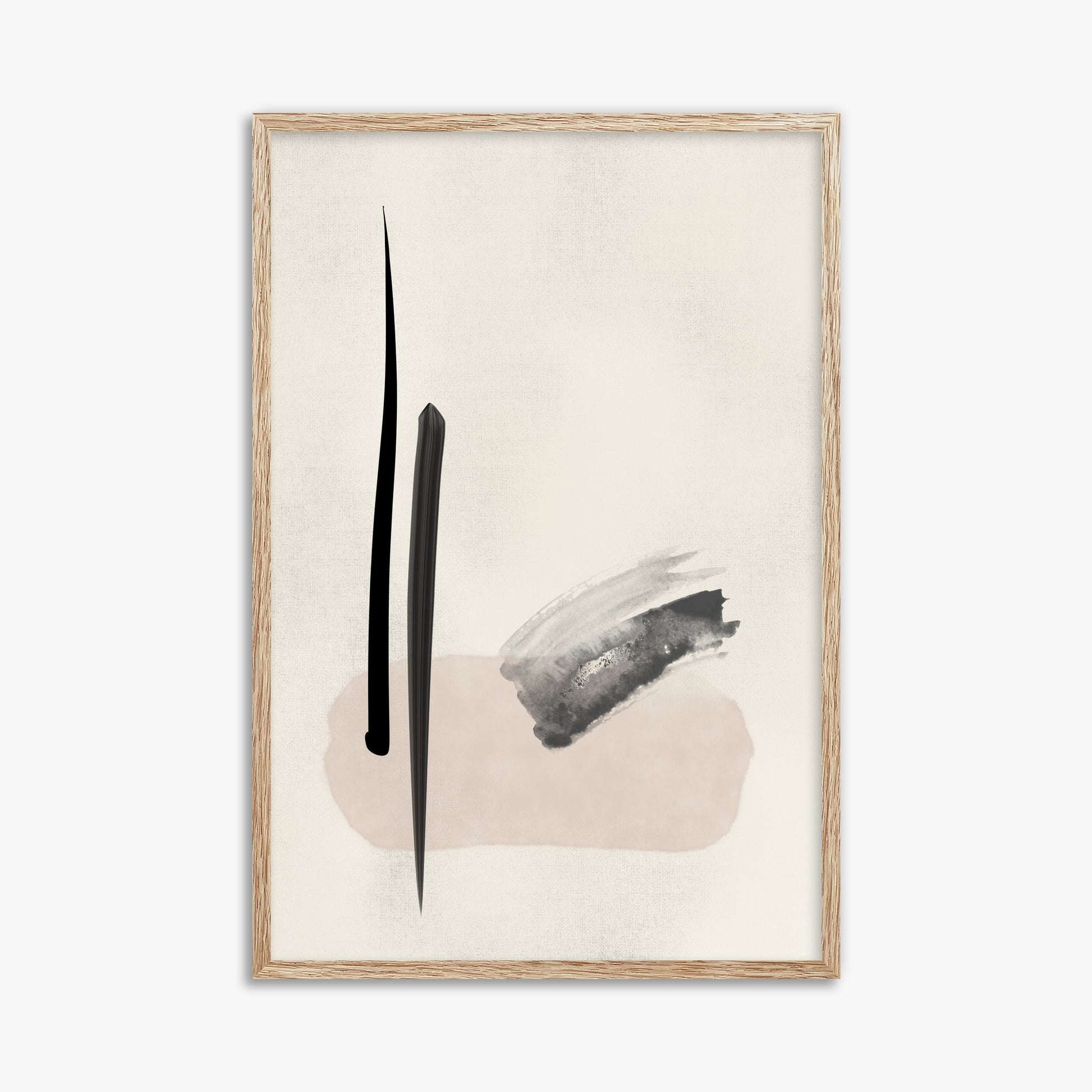 Zen Brushstroke Balance, 61x91cm Framed Art Reproduction With Raw Oak Frame