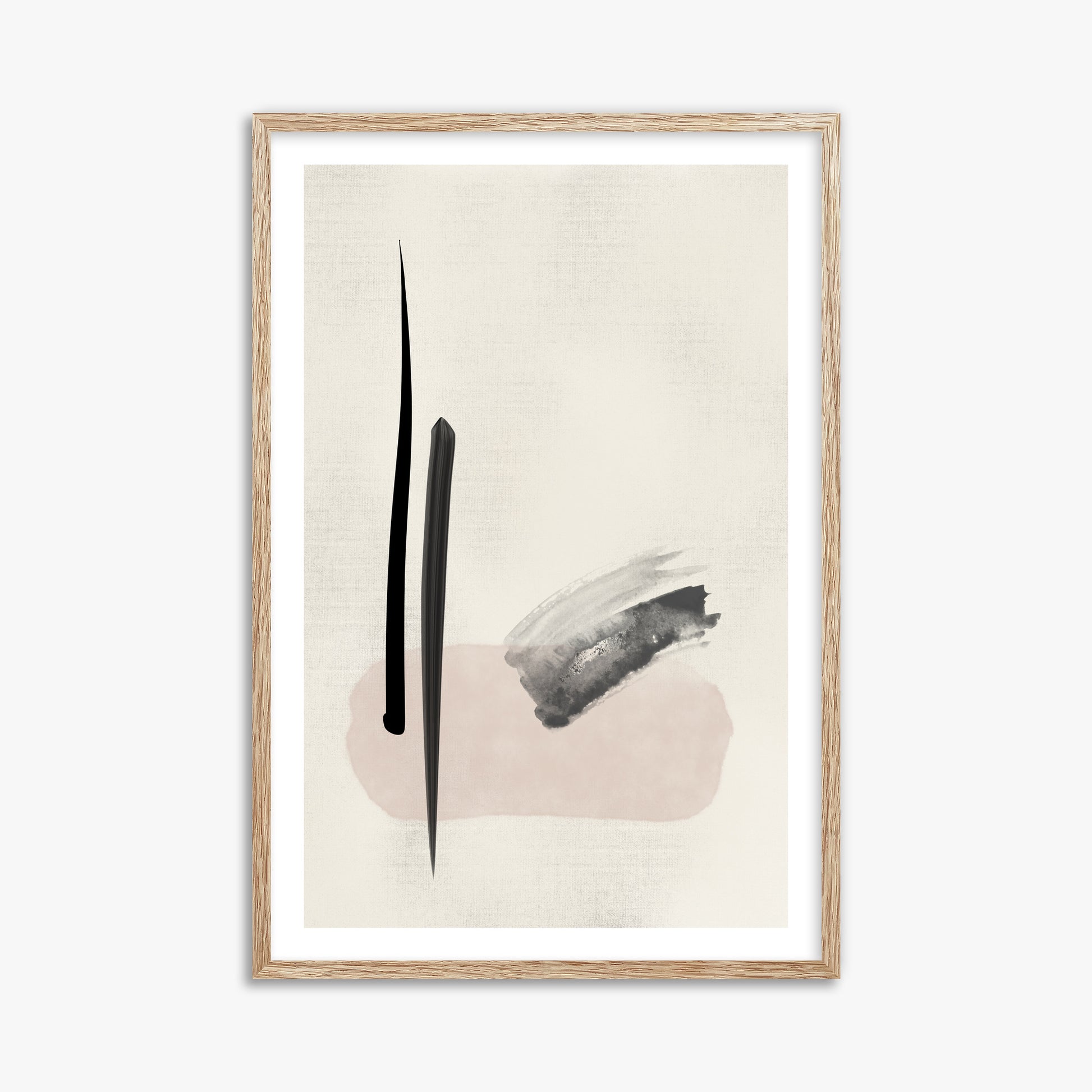 Zen Brushstroke Balance, 61x91cm Framed Art Reproduction With Raw Oak Frame