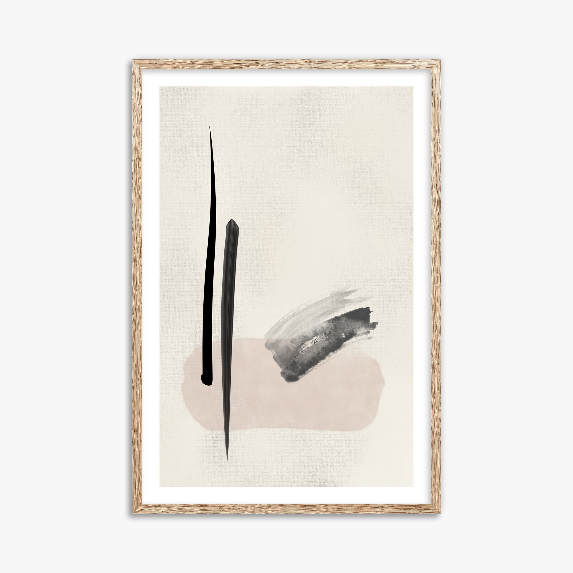 Zen Brushstroke Balance, 61x91cm Framed Art Reproduction With Raw Oak Frame
