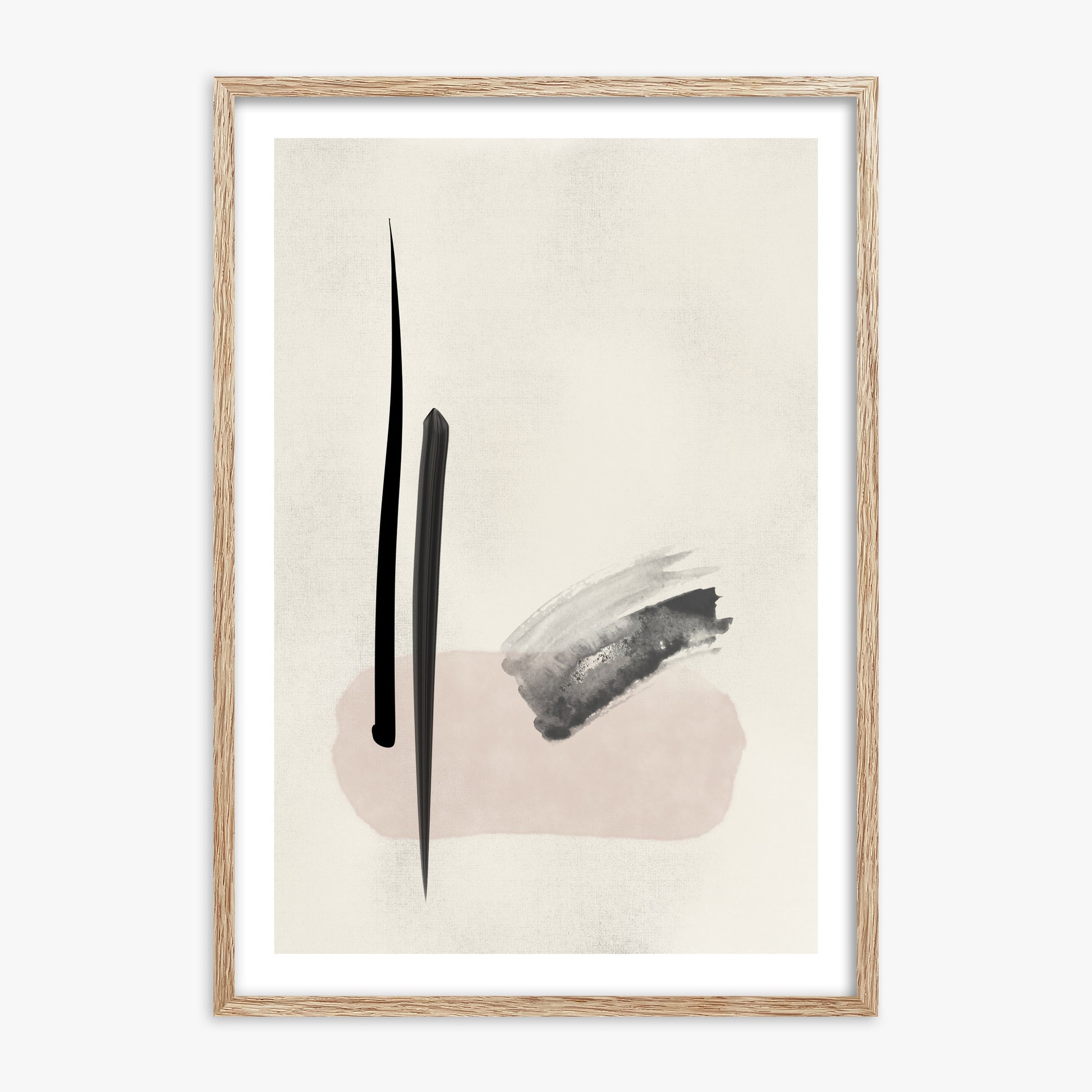 Zen Brushstroke Balance, 70x100cm Framed Art Reproduction With Raw Oak Frame