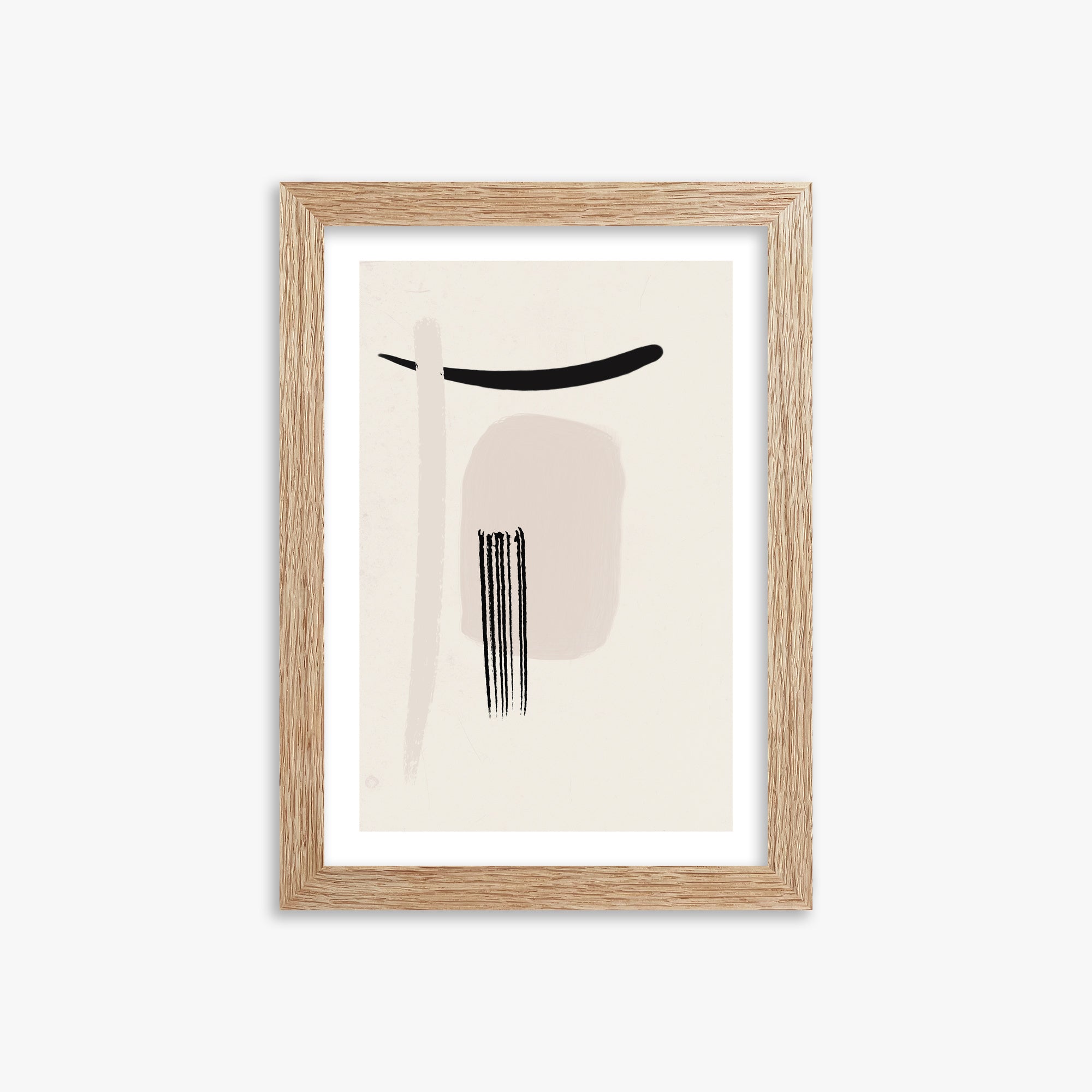 Zen Brushstroke Harmony, 21x30cm Framed Art Reproduction With Raw Oak Frame