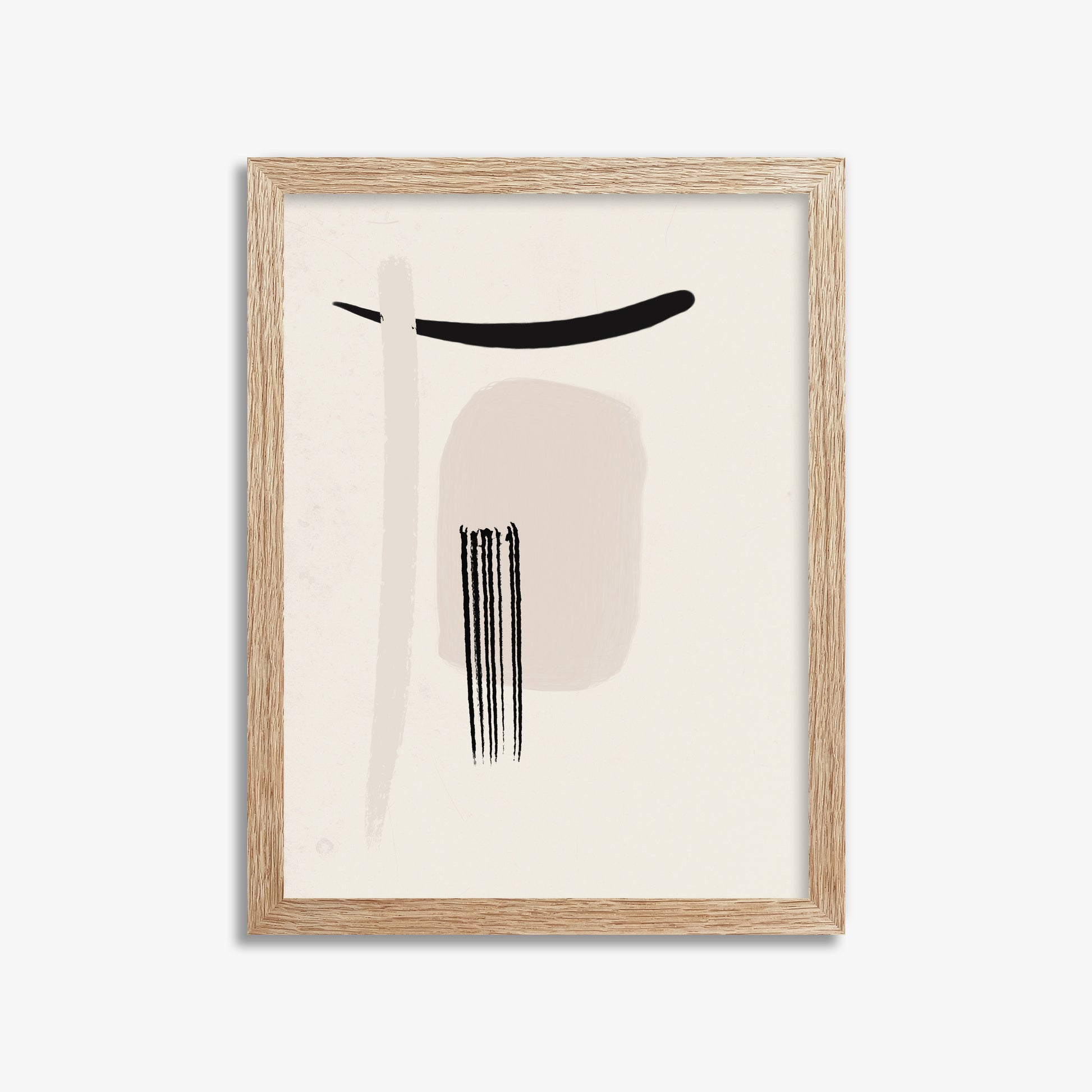 Zen Brushstroke Harmony, 30x40cm Framed Art Reproduction With Raw Oak Frame