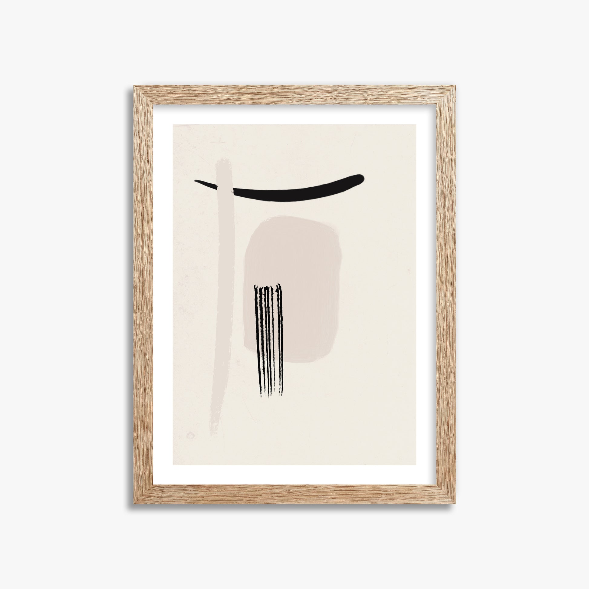 Zen Brushstroke Harmony, 30x40cm Framed Art Reproduction With Raw Oak Frame