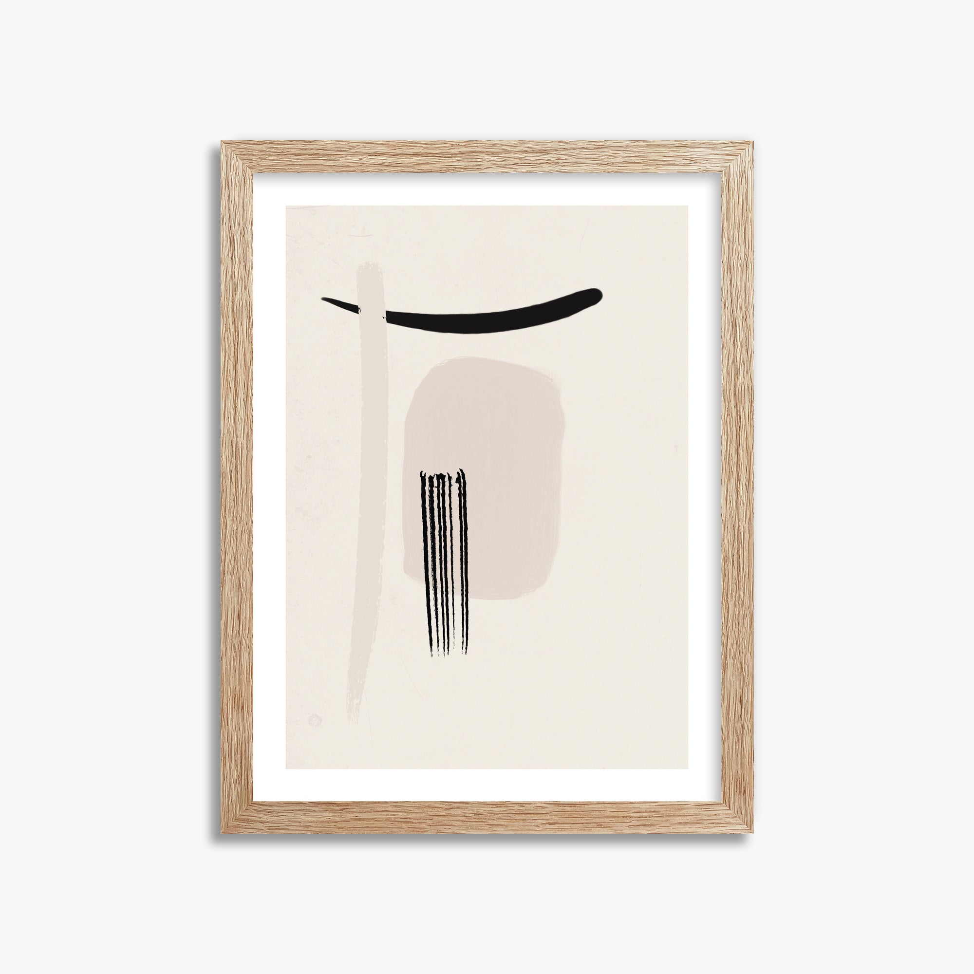Zen Brushstroke Harmony, 30x40cm Framed Art Reproduction With Raw Oak Frame