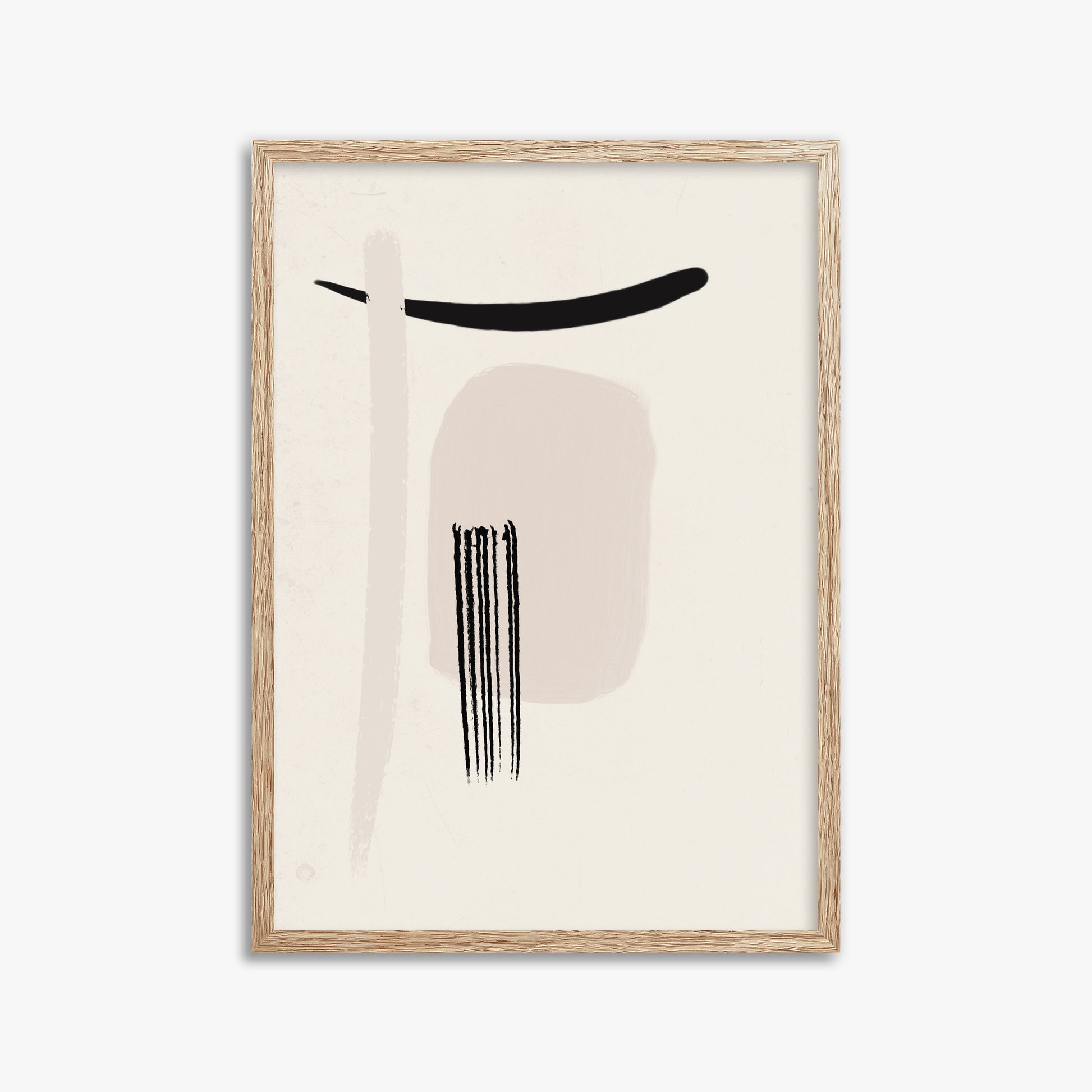 Zen Brushstroke Harmony, 50x70cm Framed Art Reproduction With Raw Oak Frame