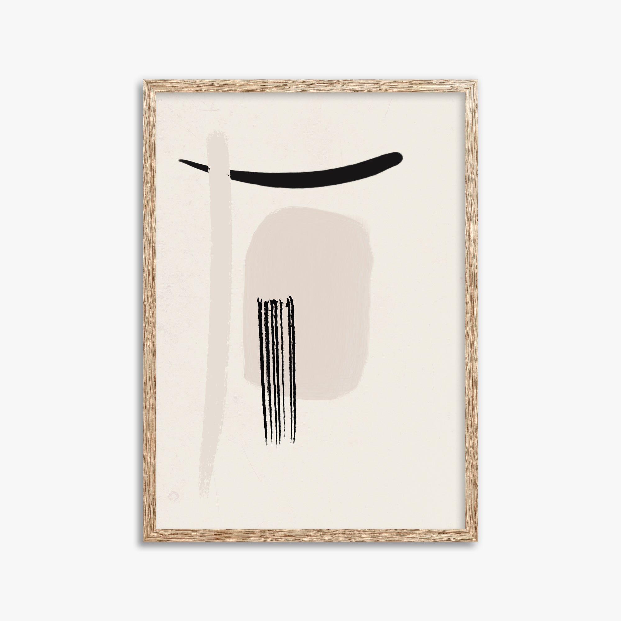 Zen Brushstroke Harmony, 50x70cm Framed Art Reproduction With Raw Oak Frame
