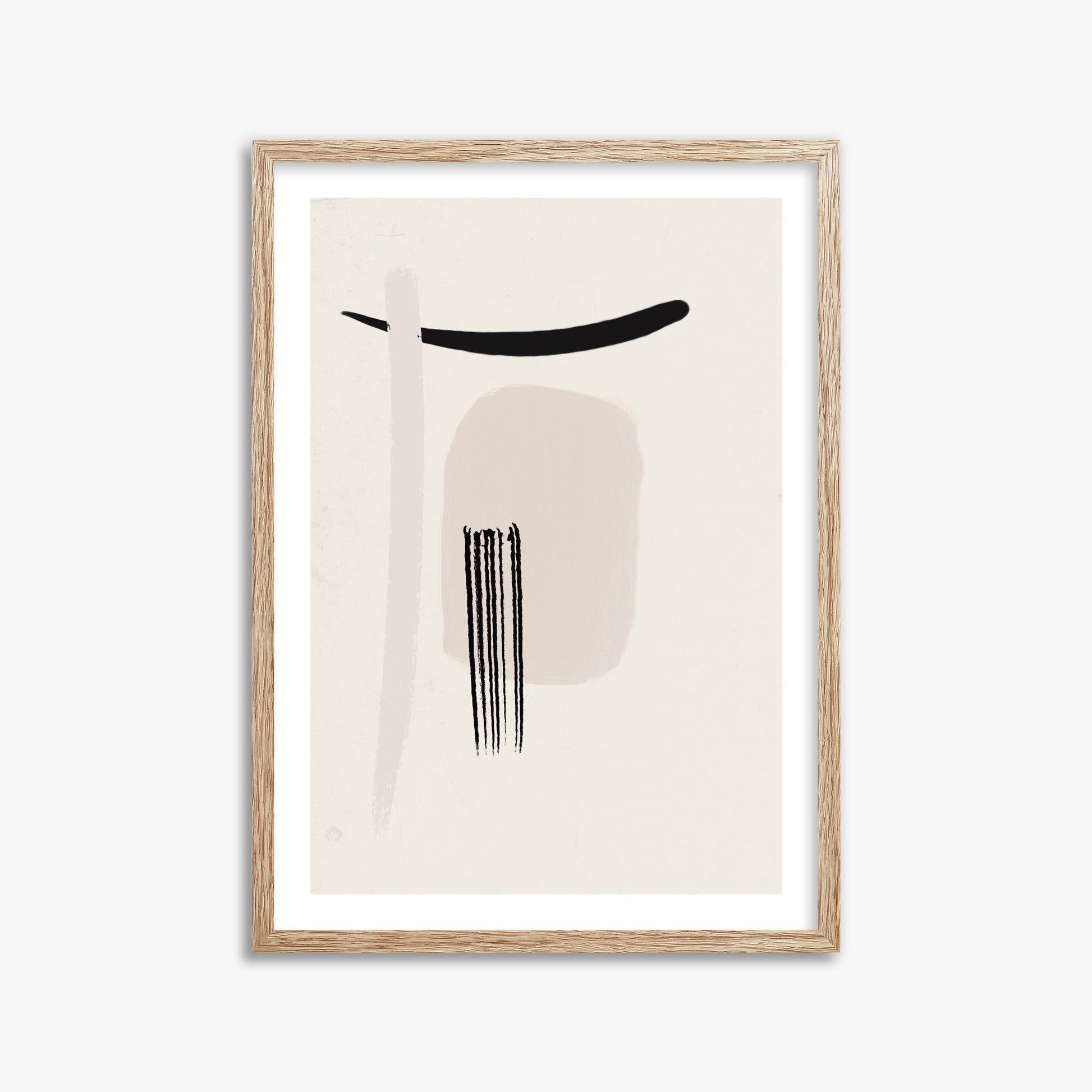 Zen Brushstroke Harmony, 50x70cm Framed Art Reproduction With Raw Oak Frame