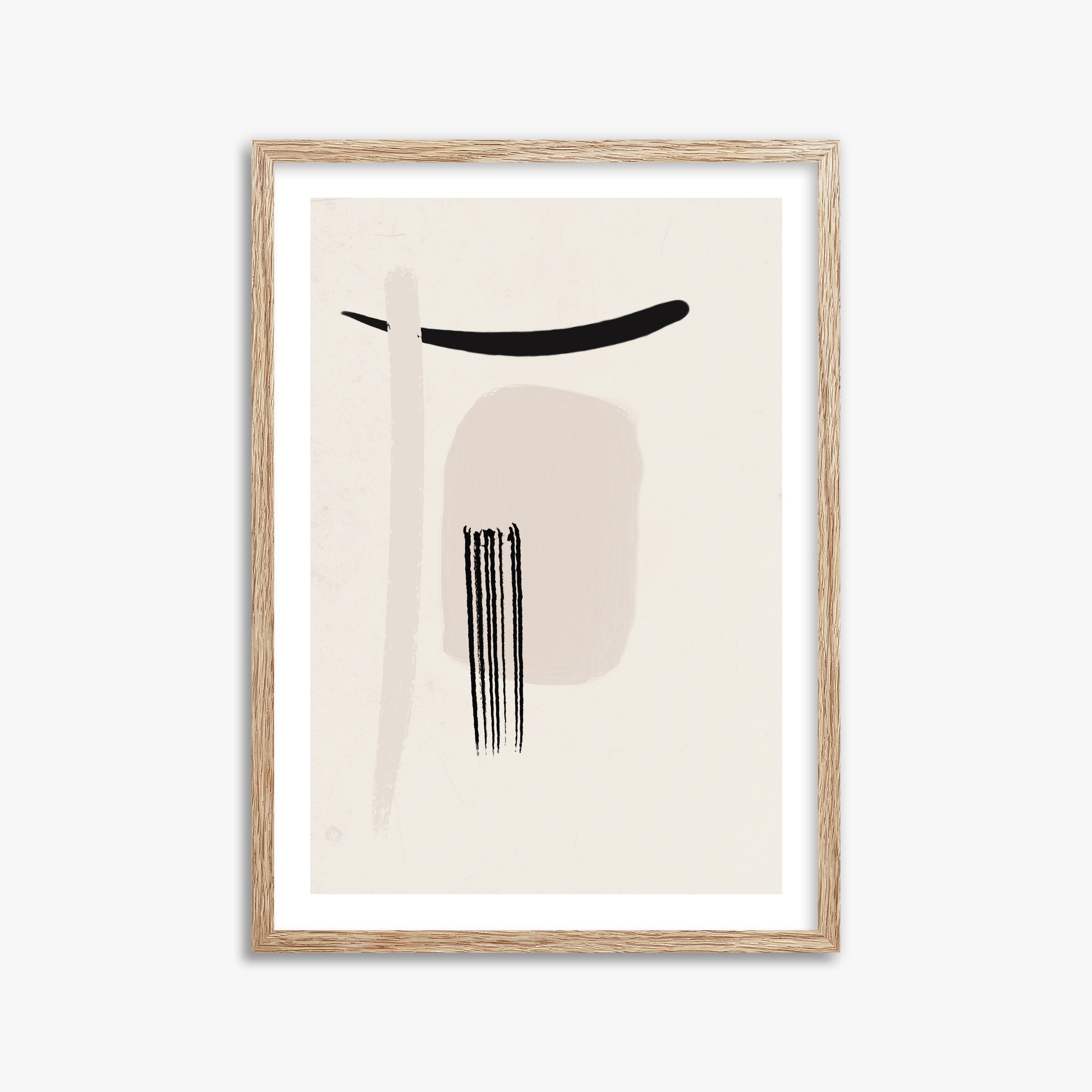 Zen Brushstroke Harmony, 50x70cm Framed Art Reproduction With Raw Oak Frame