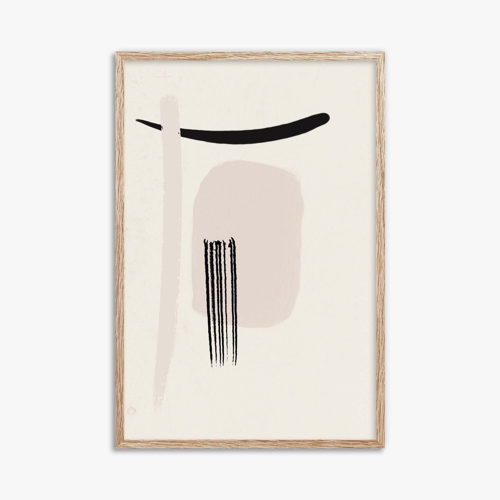 Zen Brushstroke Harmony, 61x91cm Framed Art Reproduction With Raw Oak Frame