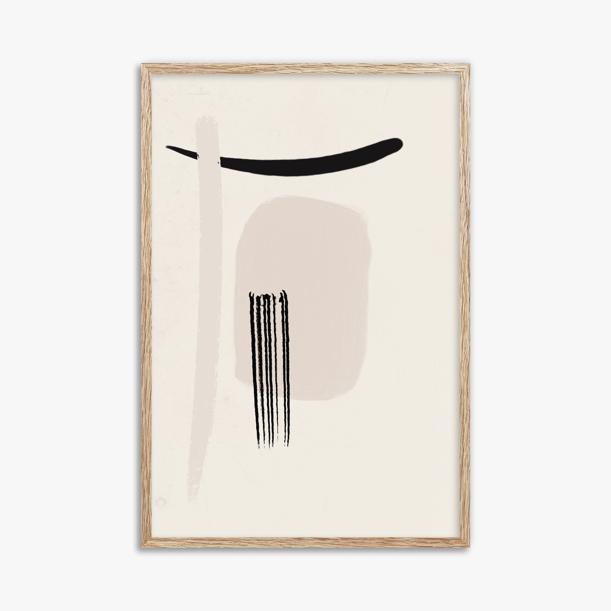 Zen Brushstroke Harmony, 61x91cm Framed Art Reproduction With Raw Oak Frame