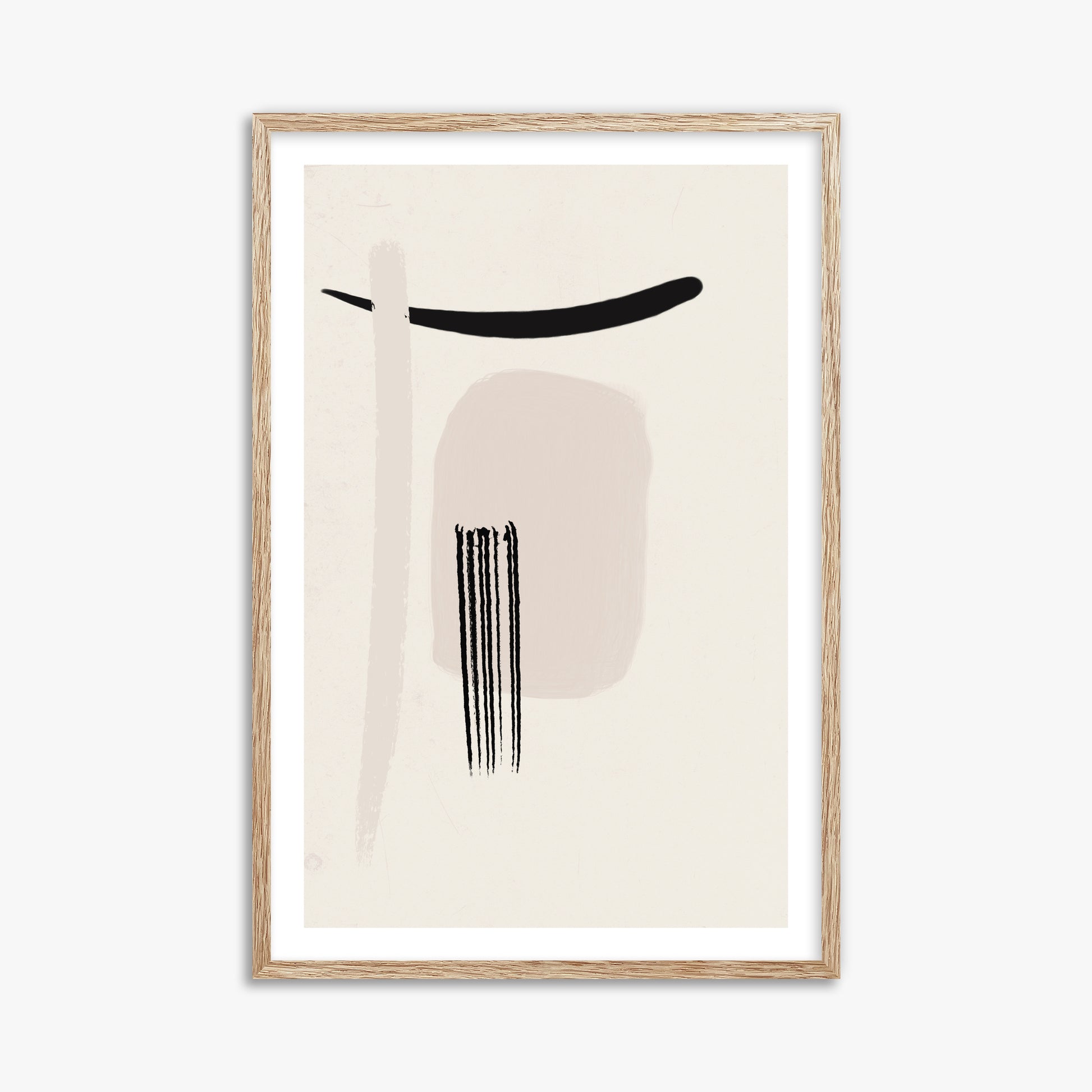 Zen Brushstroke Harmony, 61x91cm Framed Art Reproduction With Raw Oak Frame