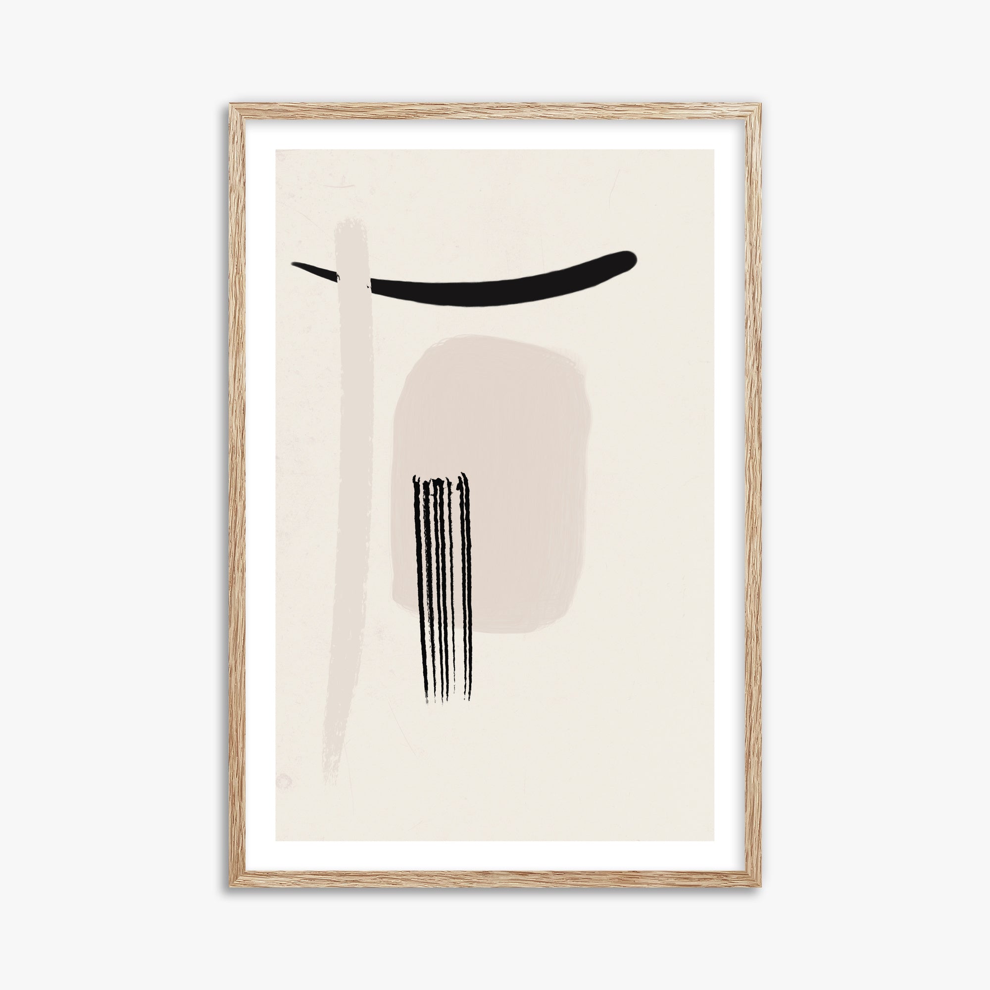 Zen Brushstroke Harmony, 61x91cm Framed Art Reproduction With Raw Oak Frame