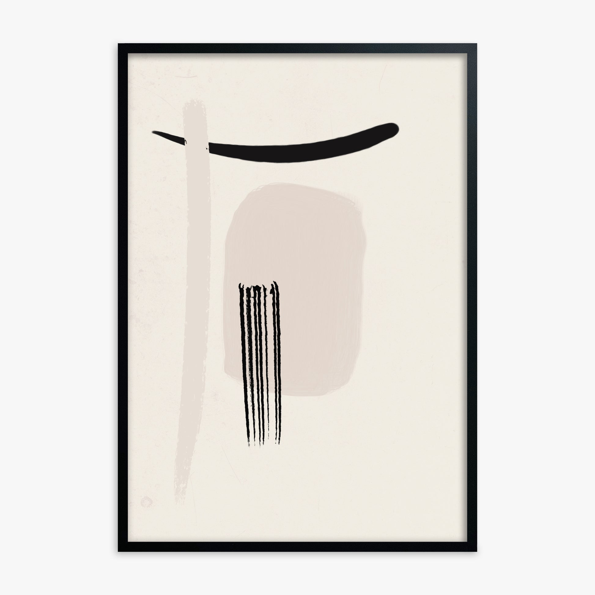 Zen Brushstroke Harmony, Black Framed Poster With Black Frame