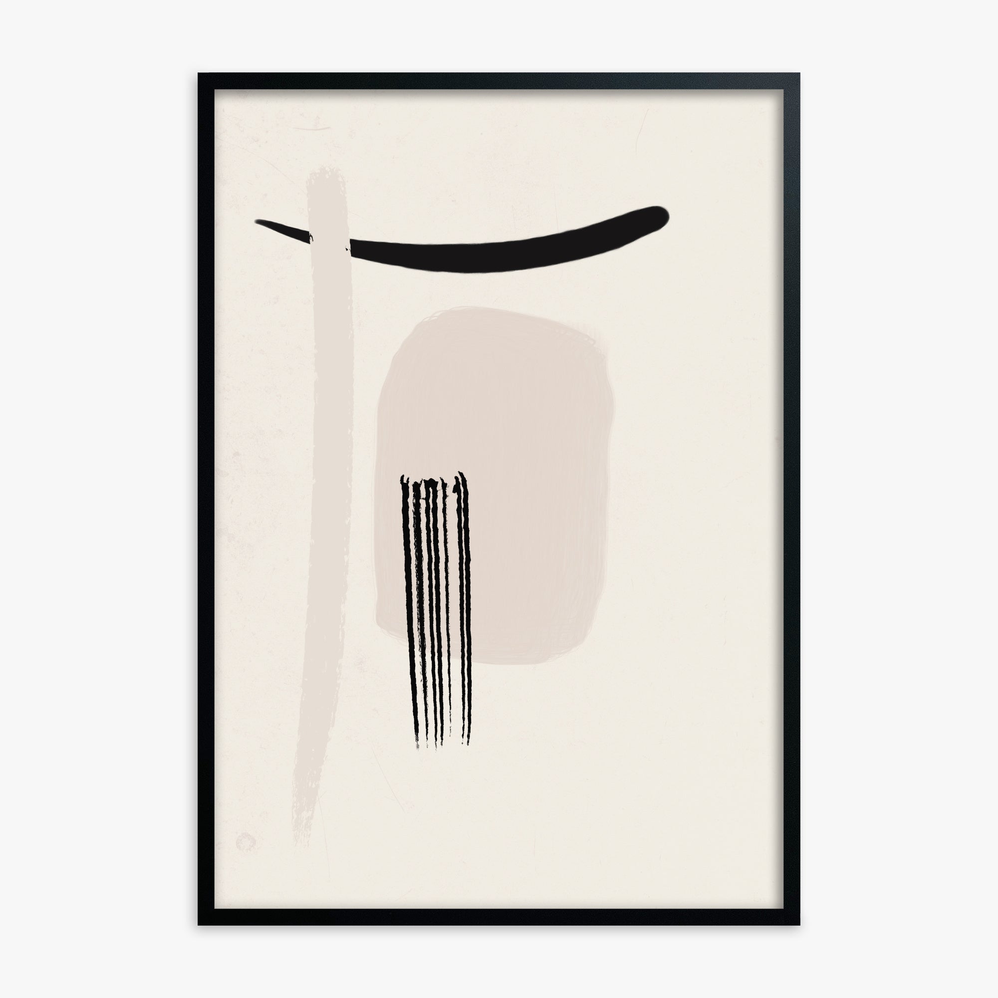 Zen Brushstroke Harmony, Black Framed Poster With Black Frame