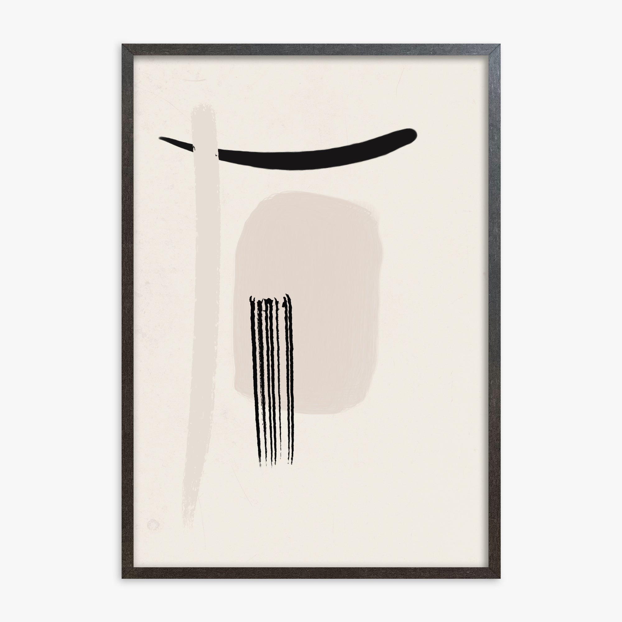 Zen Brushstroke Harmony, 70x100cm Framed Art Reproduction With Espresso Frame