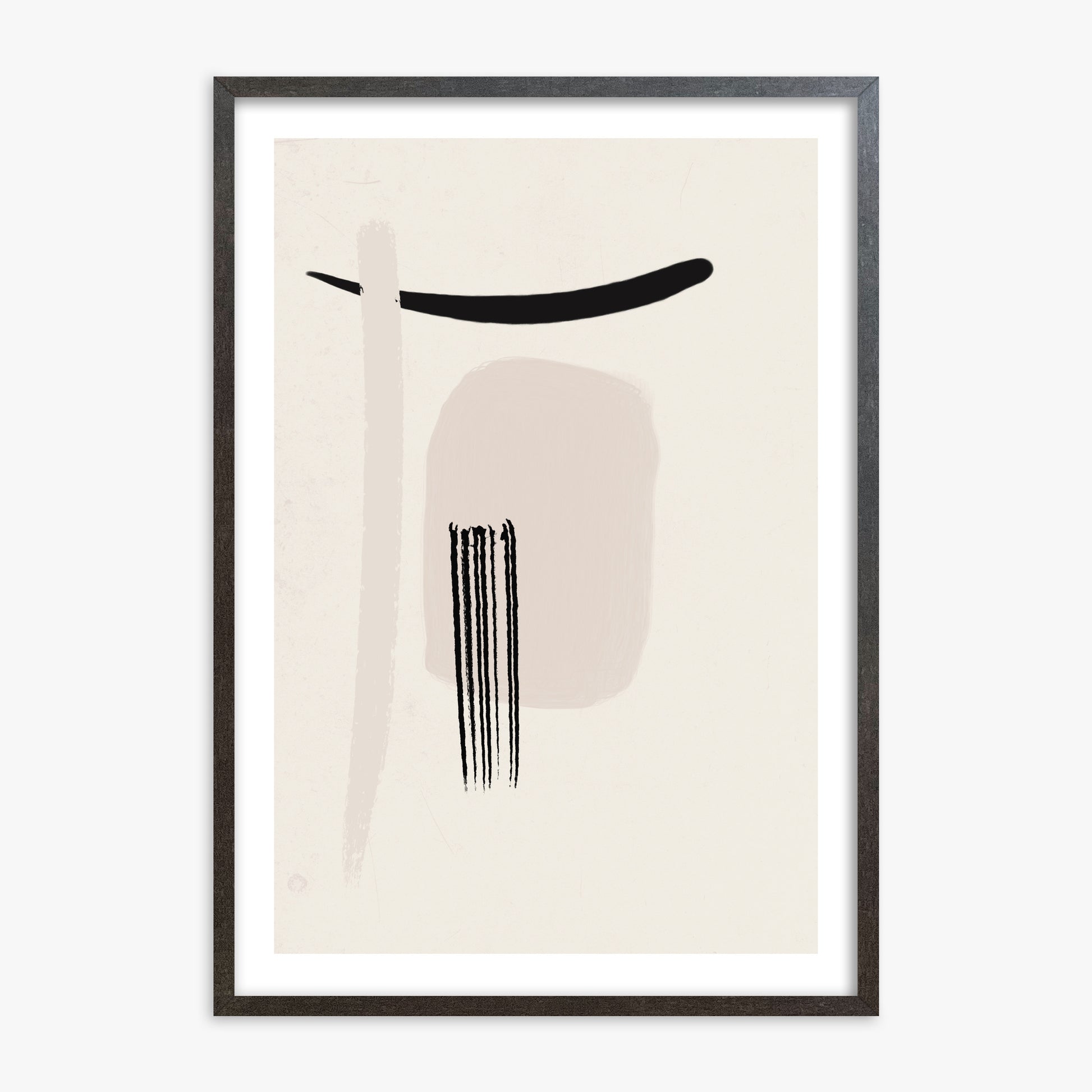 Zen Brushstroke Harmony, 70x100cm Framed Art Reproduction With Espresso Frame
