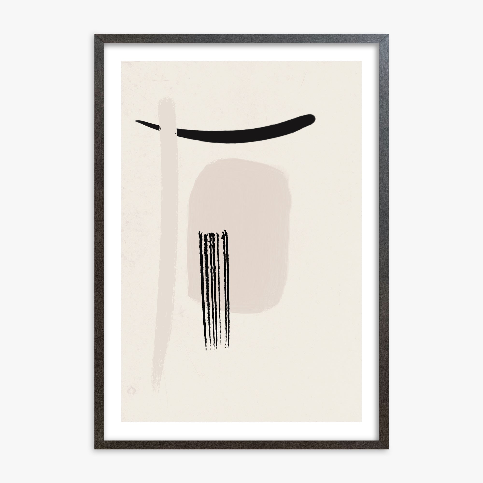 Zen Brushstroke Harmony, 70x100cm Framed Art Reproduction With Espresso Frame