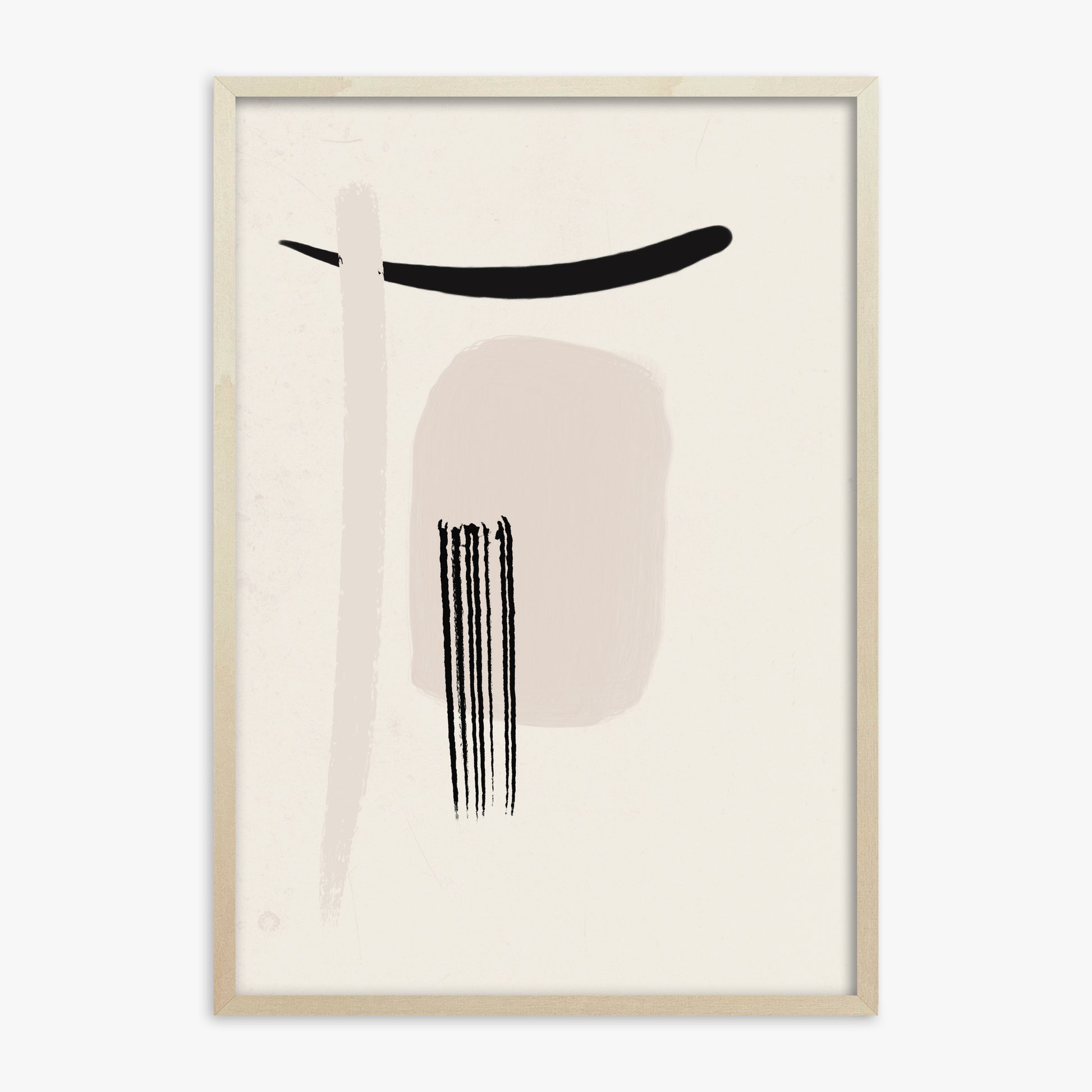 Zen Brushstroke Harmony, 70x100cm Framed Art Reproduction With Lime Wood Frame