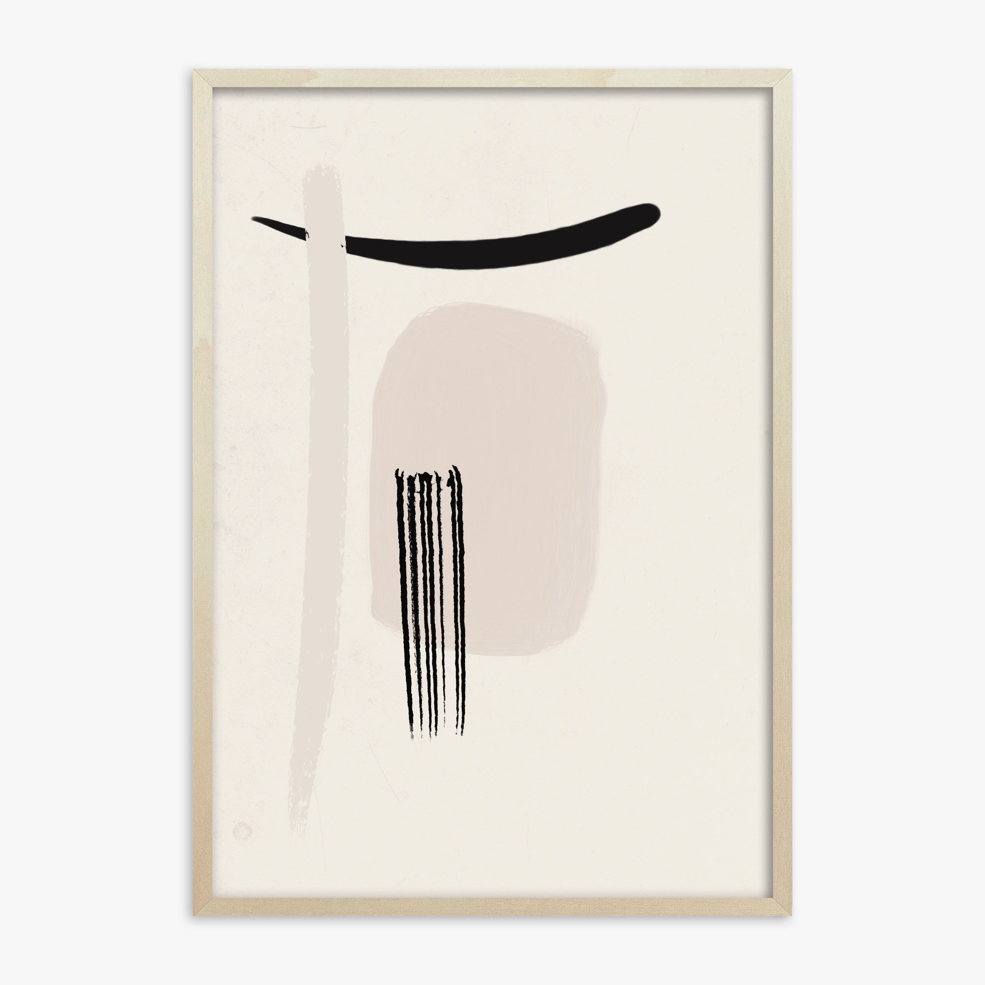 Zen Brushstroke Harmony, 70x100cm Framed Art Reproduction With Lime Wood Frame