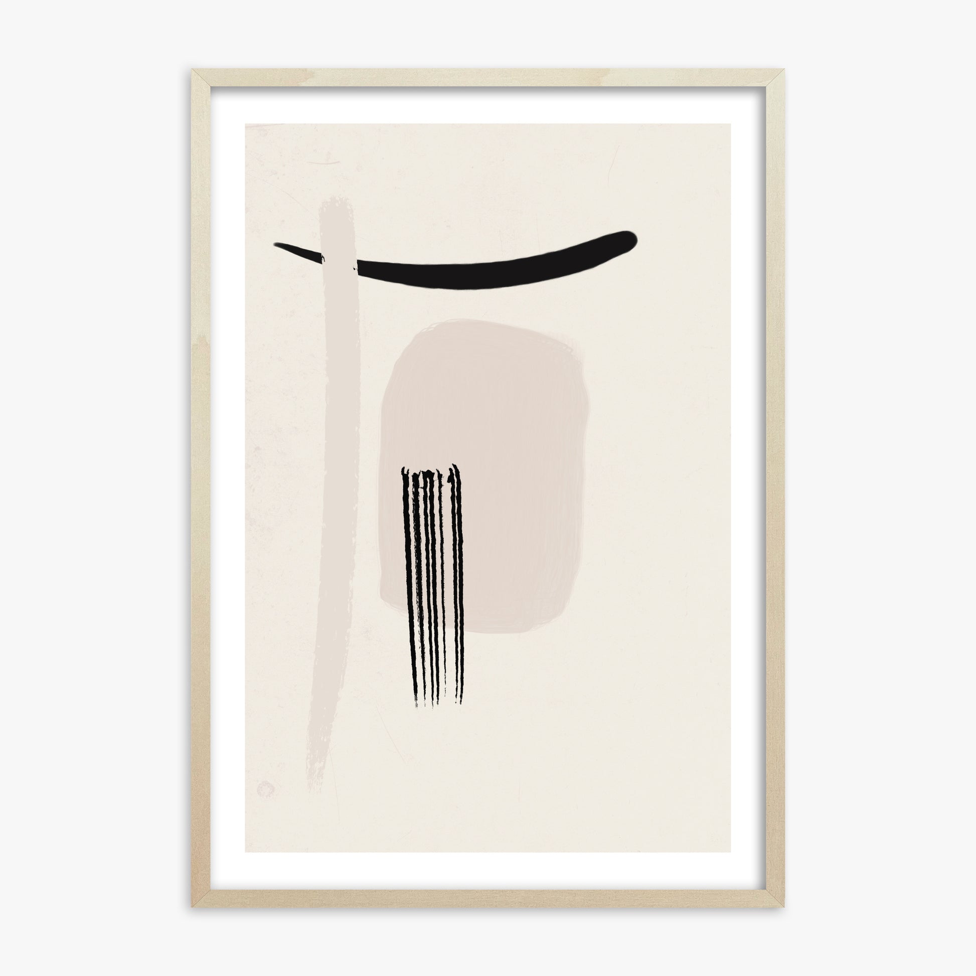 Zen Brushstroke Harmony, 70x100cm Framed Art Reproduction With Lime Wood Frame
