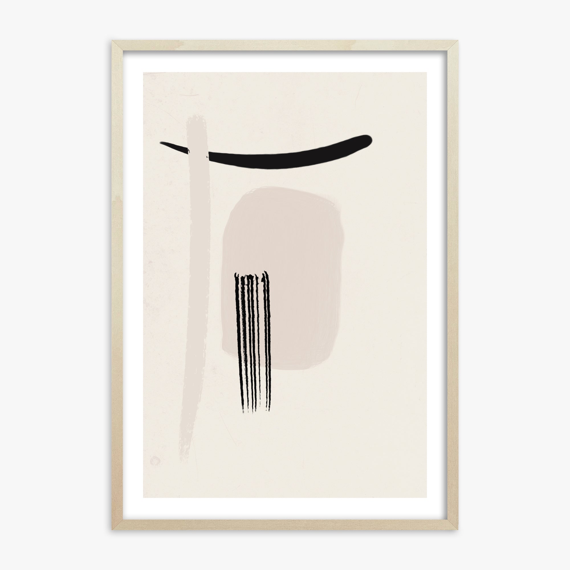 Zen Brushstroke Harmony, 70x100cm Framed Art Reproduction With Lime Wood Frame