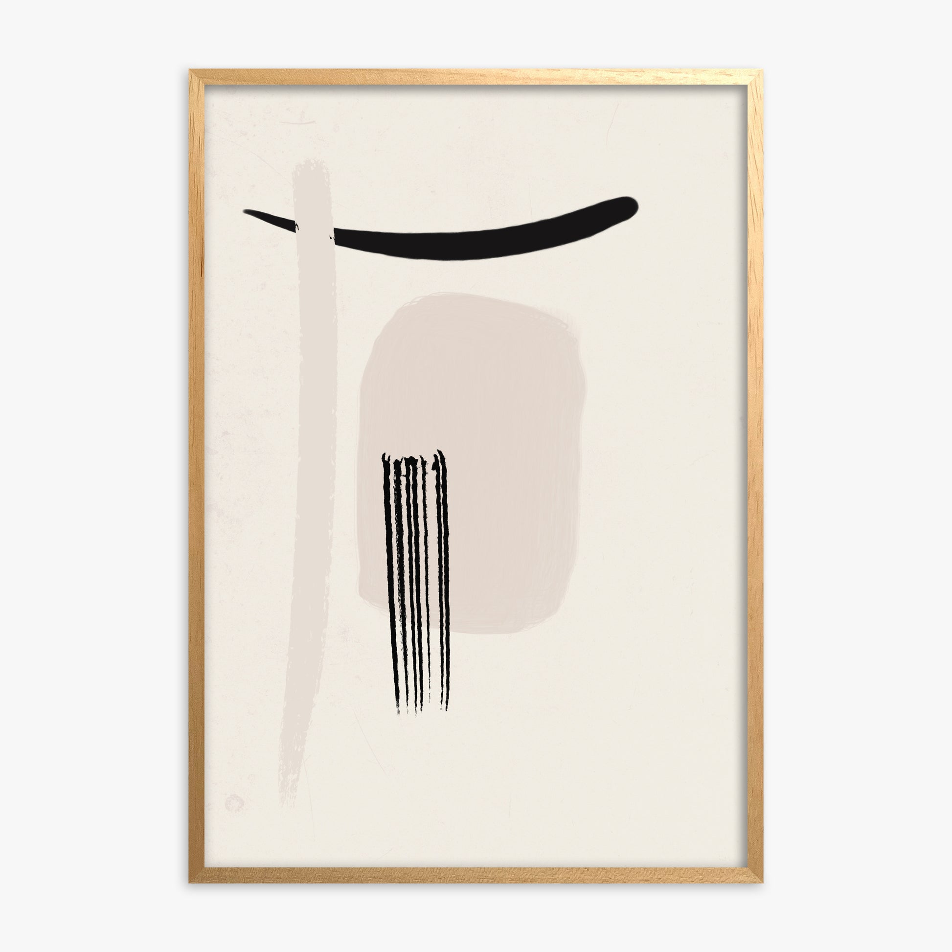Zen Brushstroke Harmony, Oak Framed Poster With Oak Frame