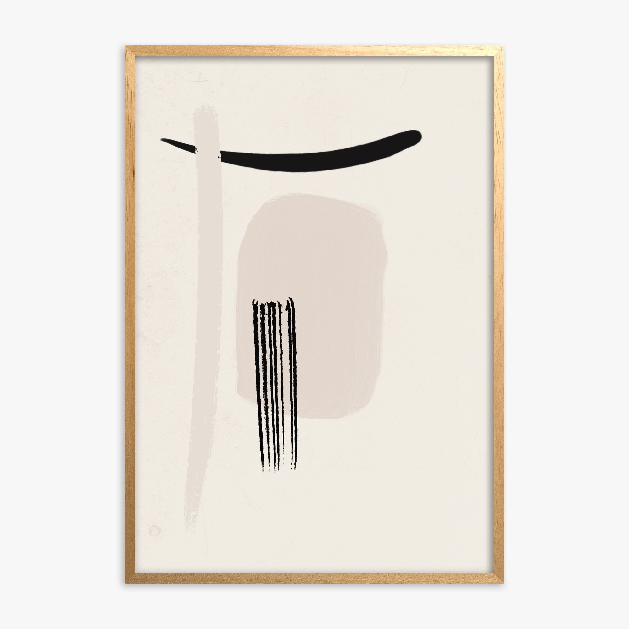 Zen Brushstroke Harmony, Oak Framed Poster With Oak Frame