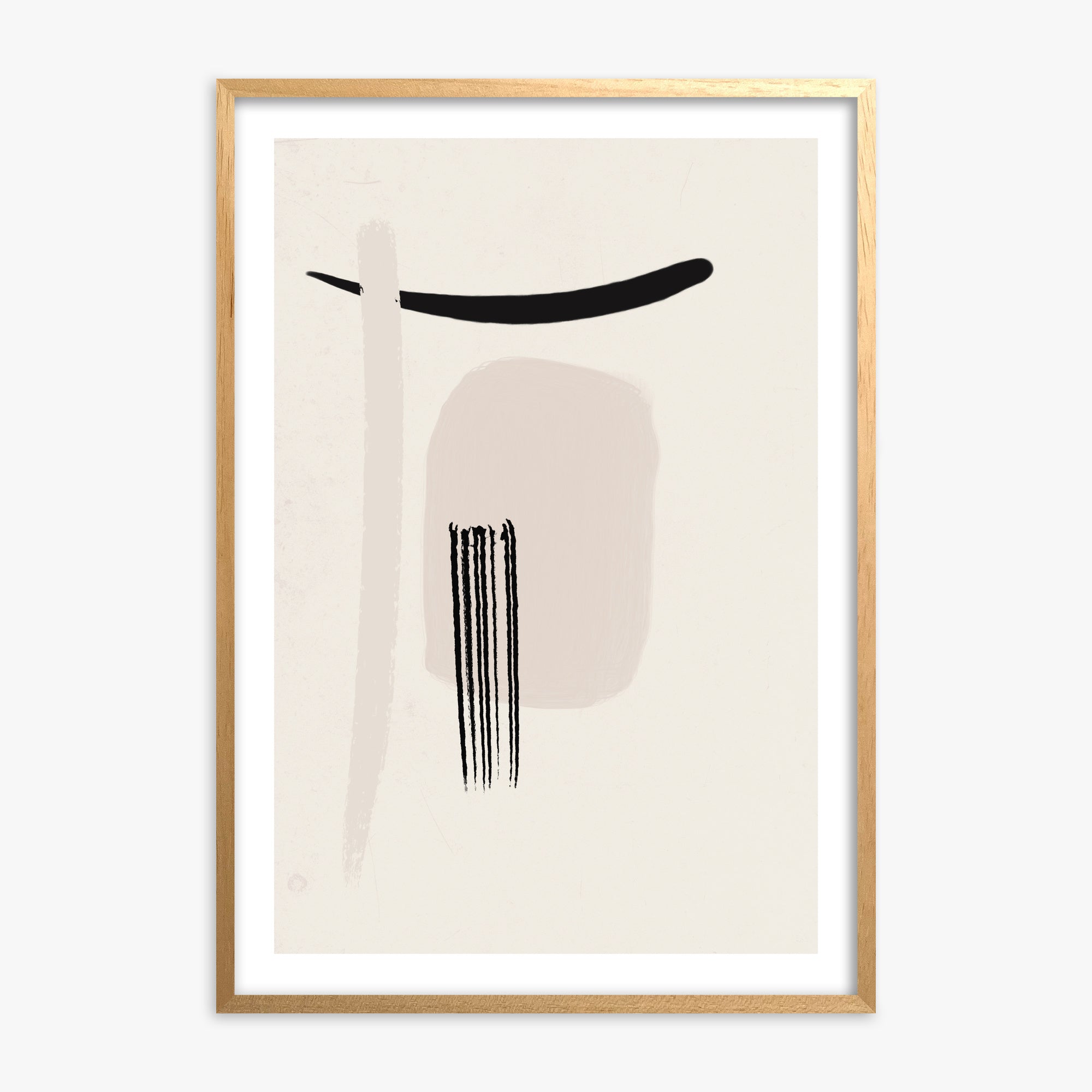 Zen Brushstroke Harmony, Oak Framed Poster With Oak Frame