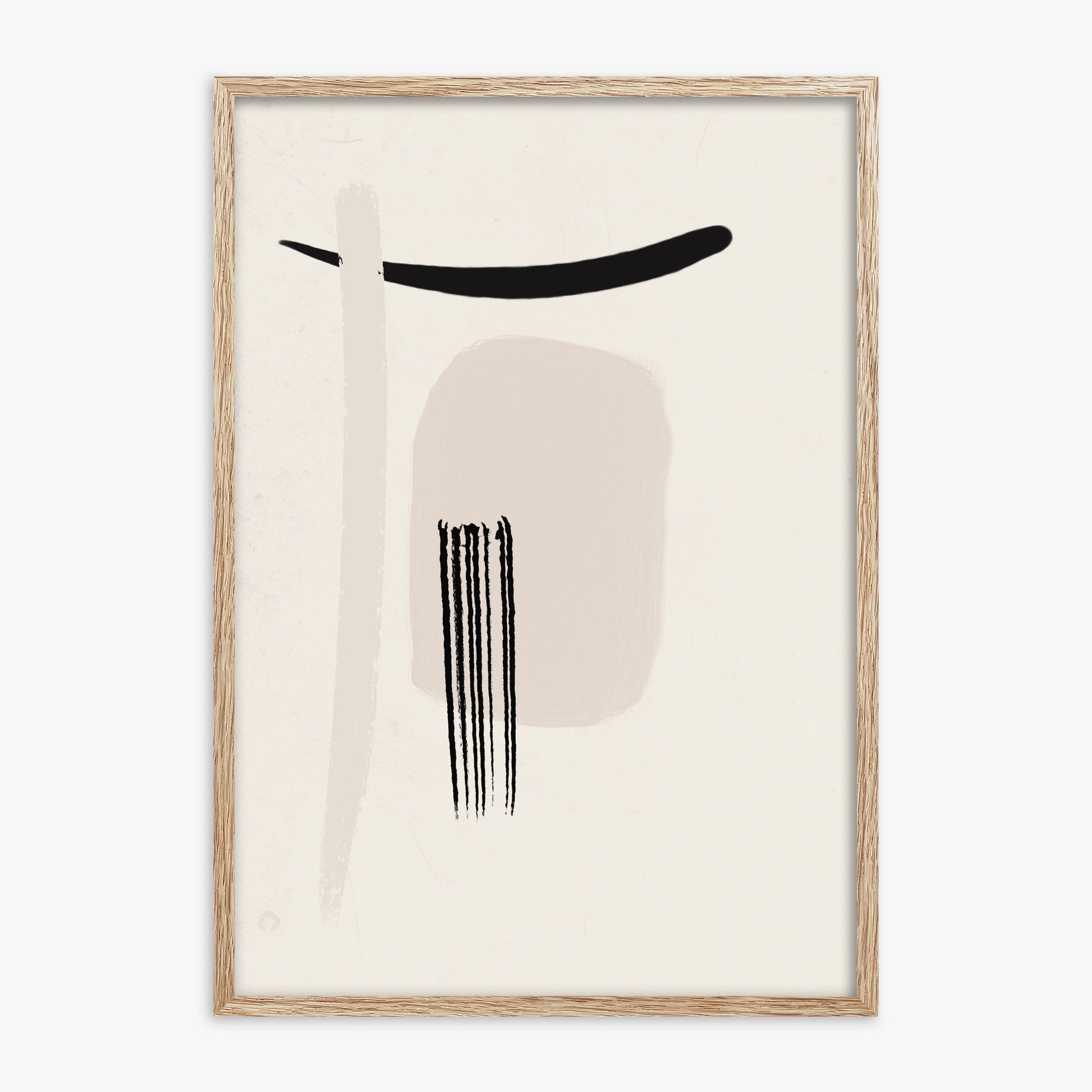 Zen Brushstroke Harmony, 70x100cm Framed Art Reproduction With Raw Oak Frame