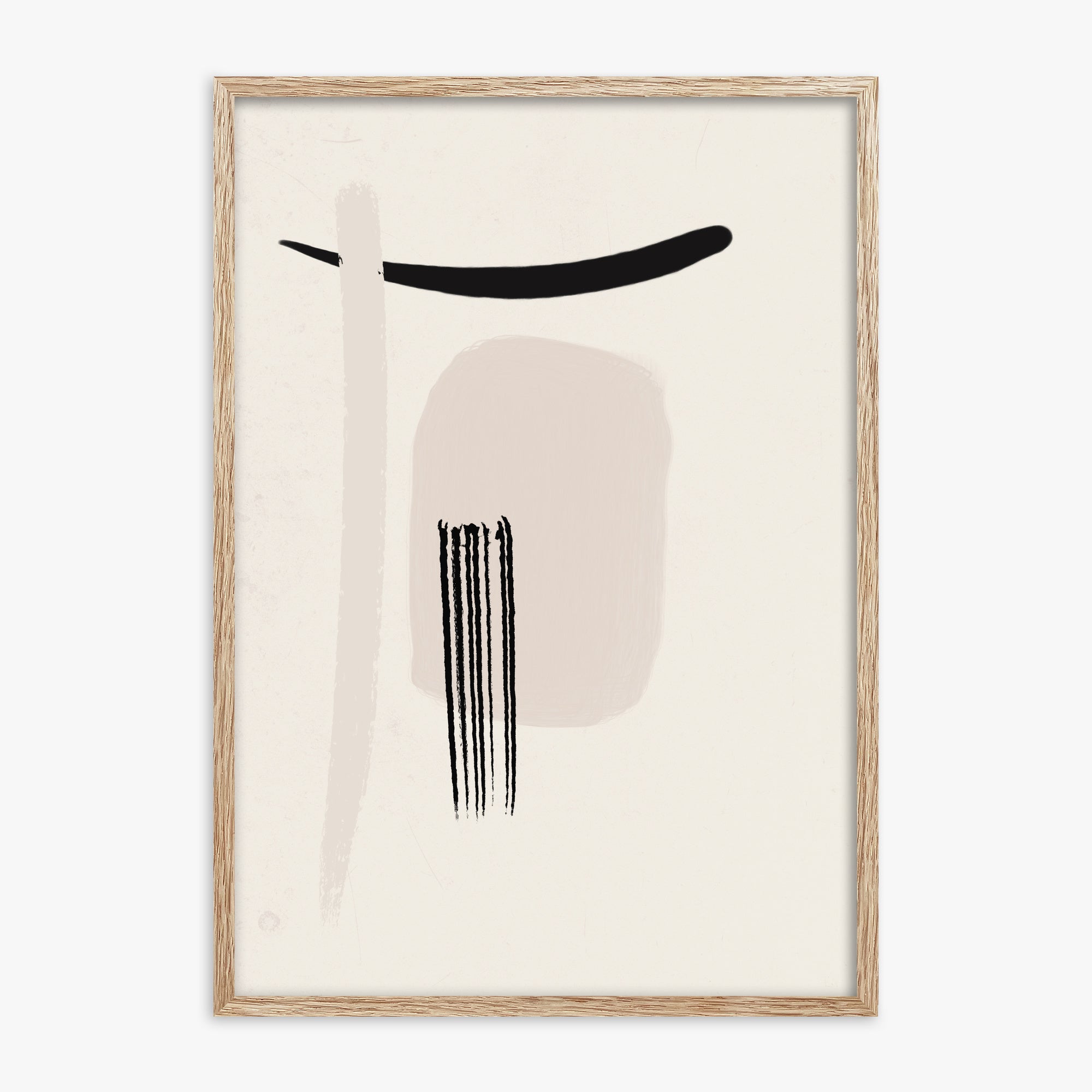 Zen Brushstroke Harmony, 70x100cm Framed Art Reproduction With Raw Oak Frame