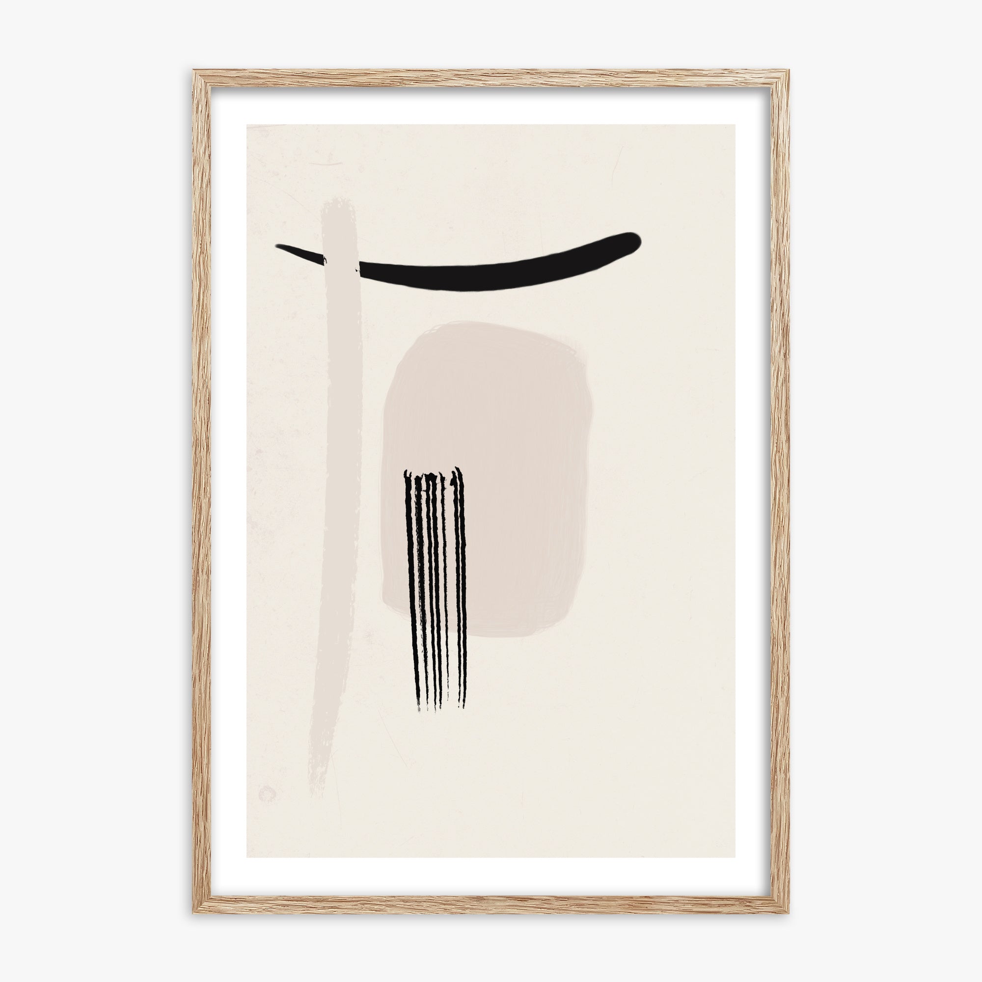 Zen Brushstroke Harmony, 70x100cm Framed Art Reproduction With Raw Oak Frame